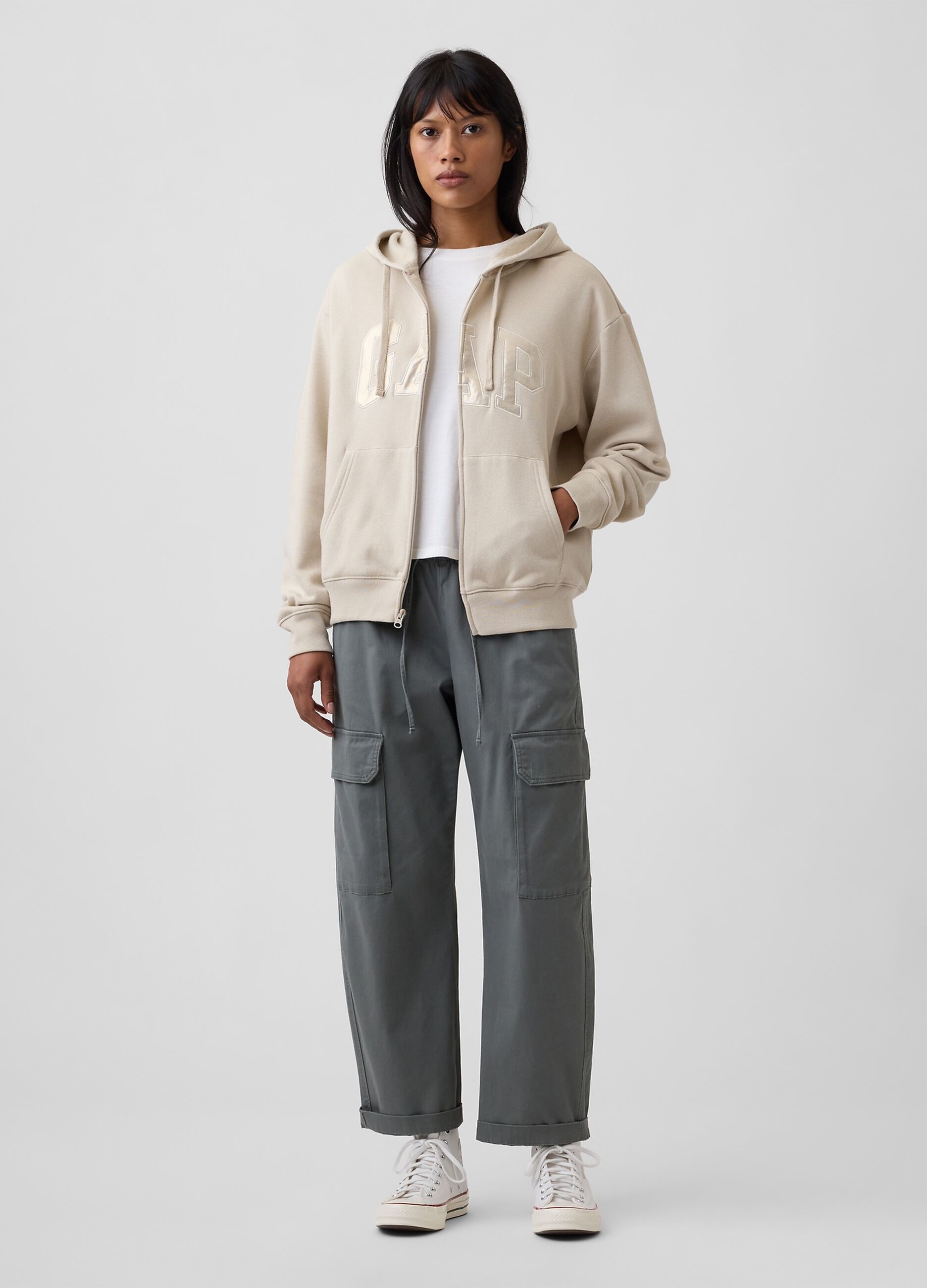 Sweatshirt bege com capuz em mistura de algod&atilde;o com log&oacute;tipo GAP