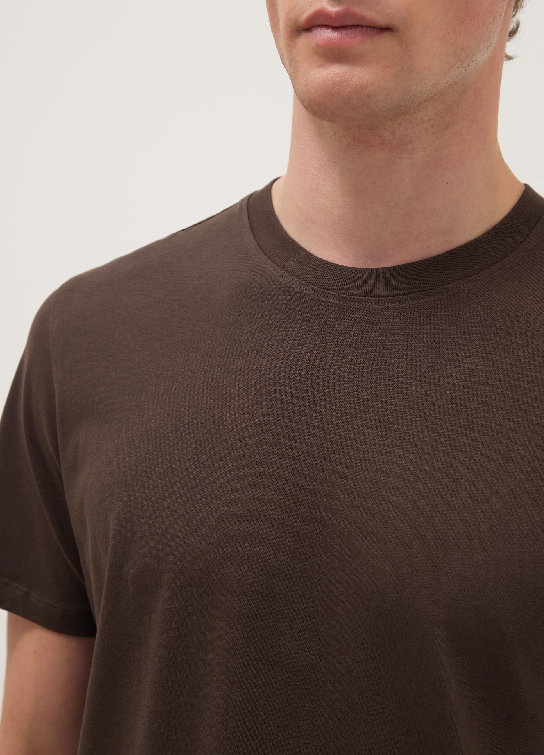 Brown pure cotton regular fit T-shirt