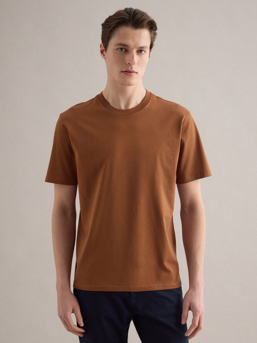 Brown crew neck pure cotton t-shirt relaxed fit_2