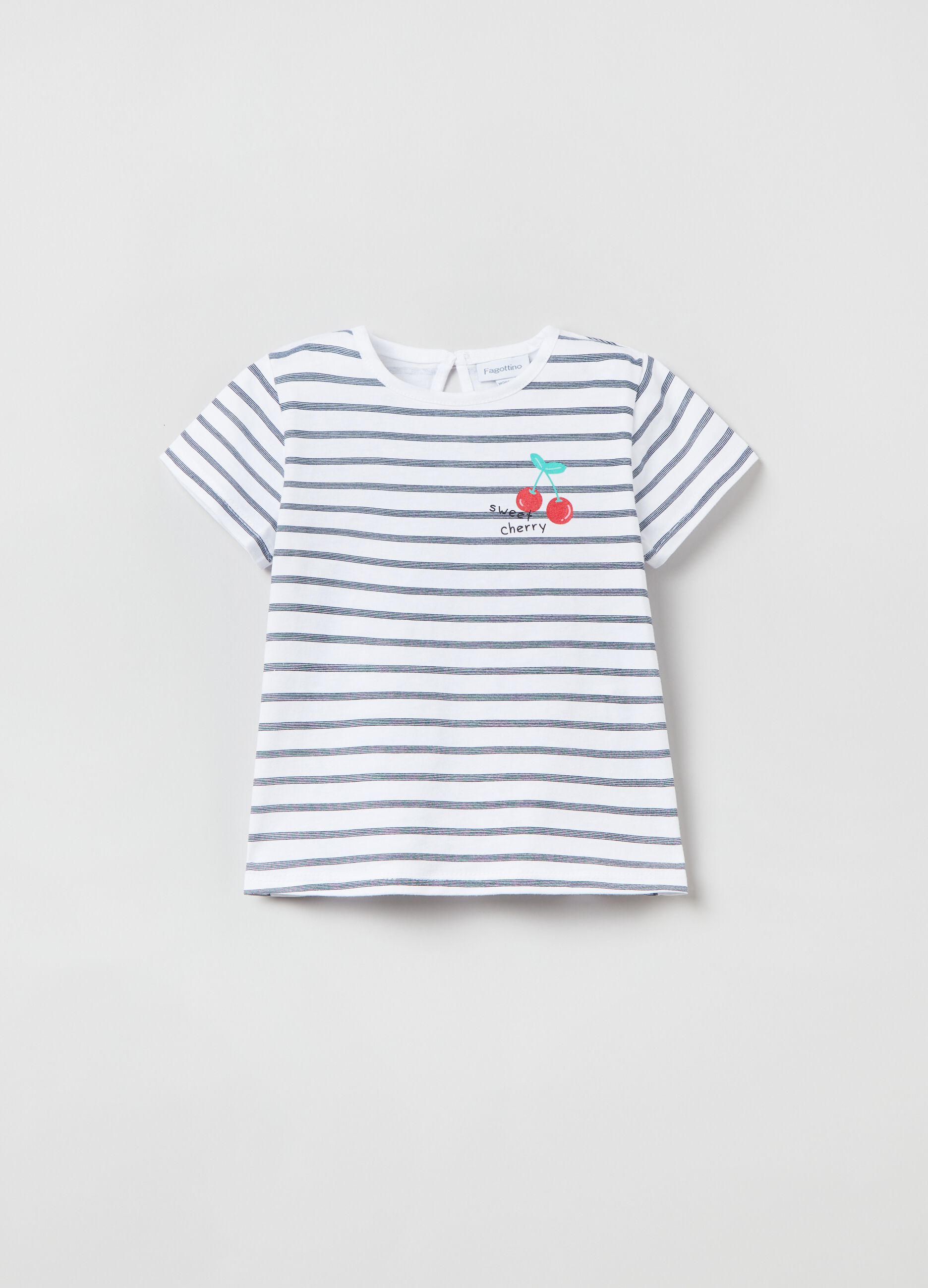 T-shirt a righe con stampa ciliegie