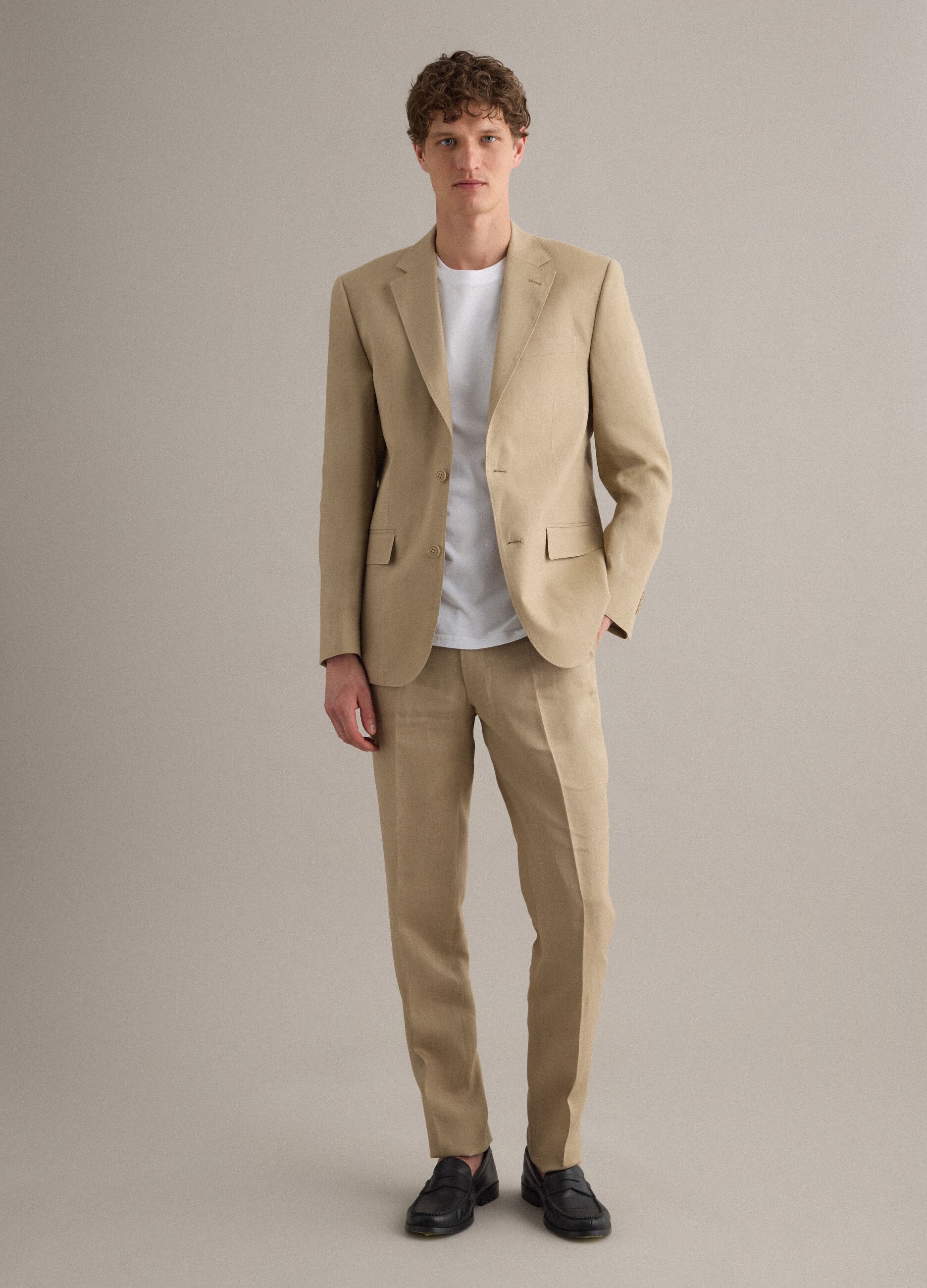 Beige Slim-Fit-Hose aus reinem Leinen