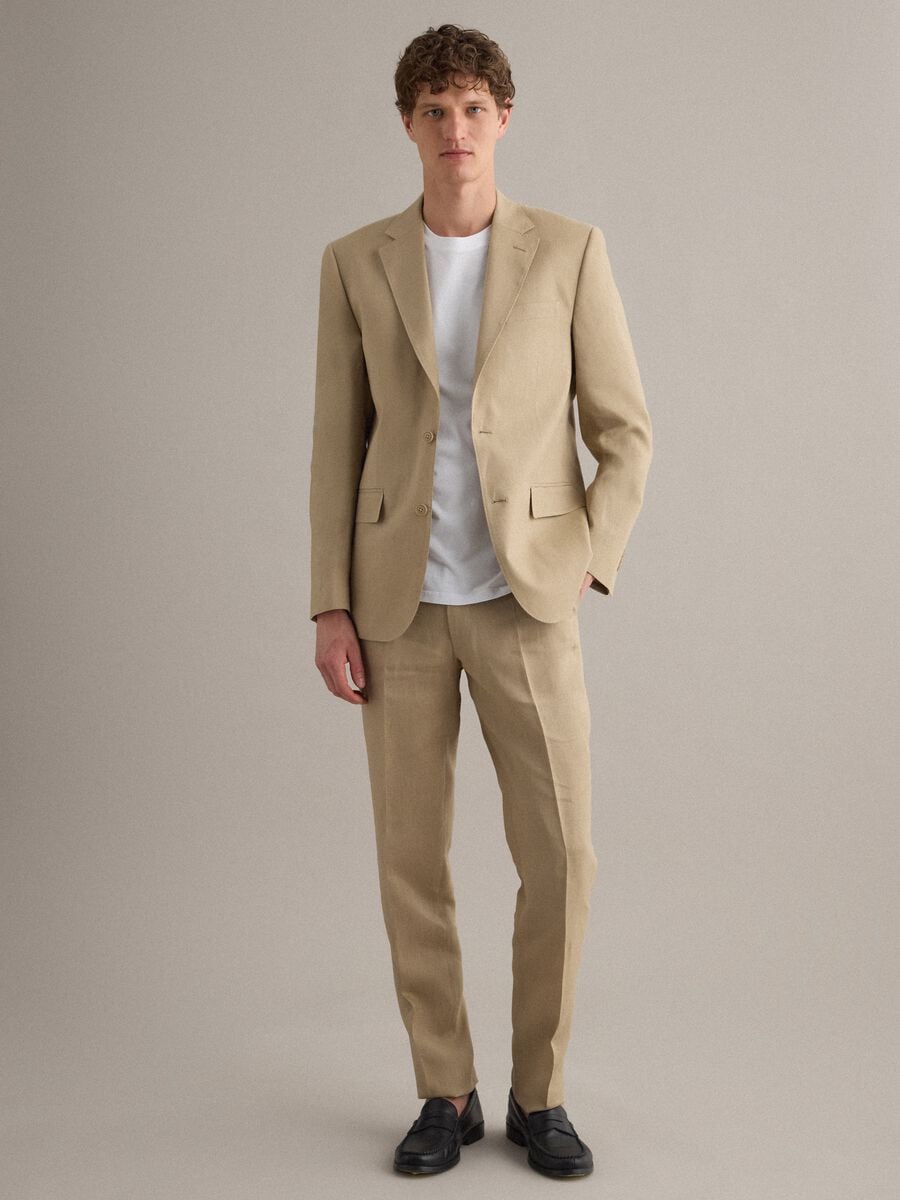 Cal&ccedil;as slim fit bege em linho puro_0