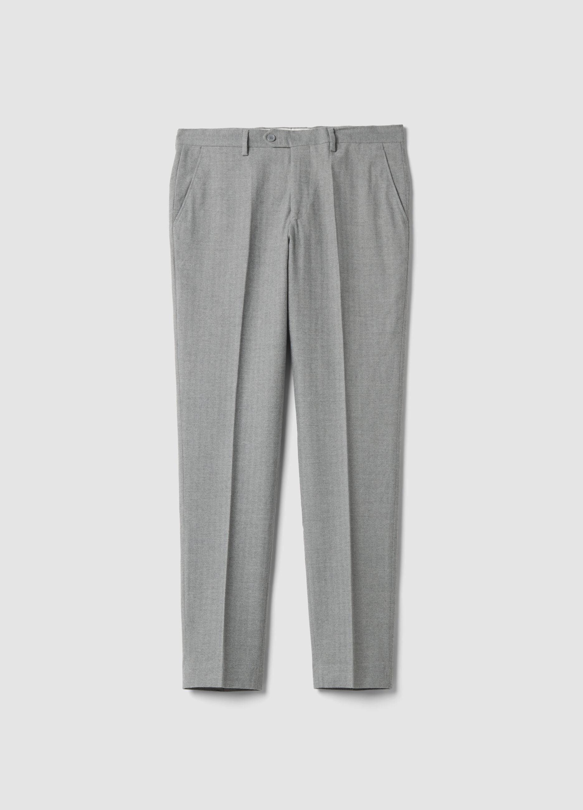 Grey slim-fit formal trousers in stretch cotton and viscose