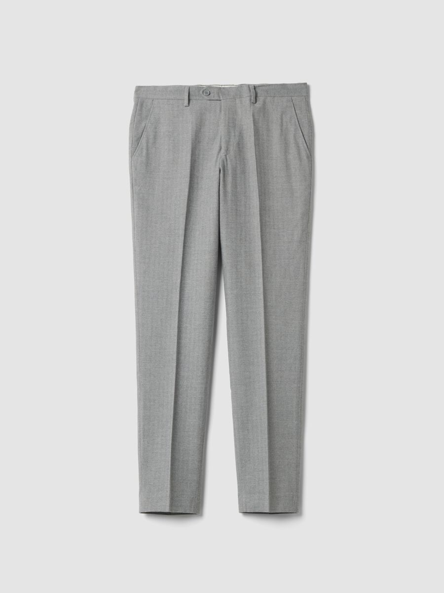 Grey slim-fit formal trousers in stretch cotton and viscose_0