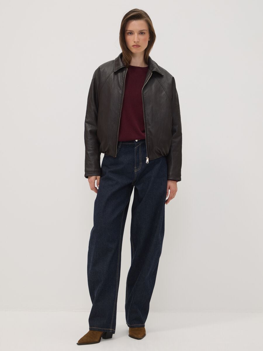 Brown padded viscose-blend jacket with zip and oversized fit_2