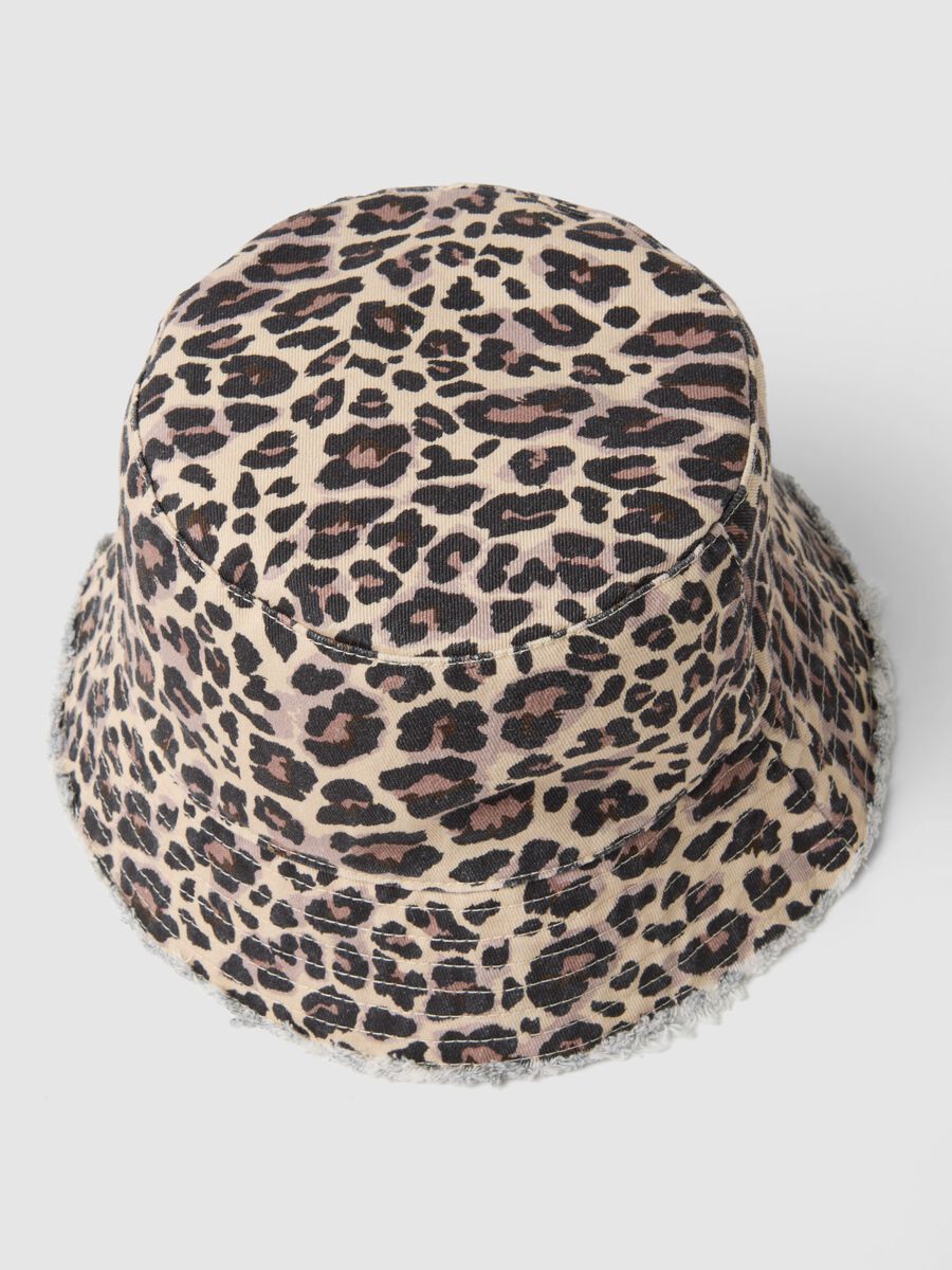 Cappello a secchiello in puro cotone multicolor leopardato da bambina_1