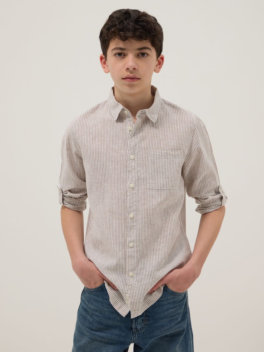 Boy's regular fit multicolour striped linen blend shirt_1