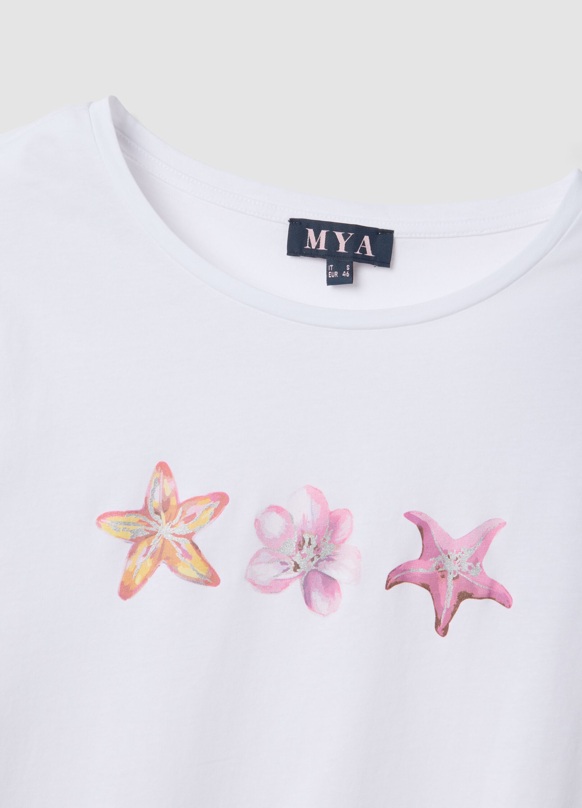 T-shirt bianca in puro cotone con stampa regular fit