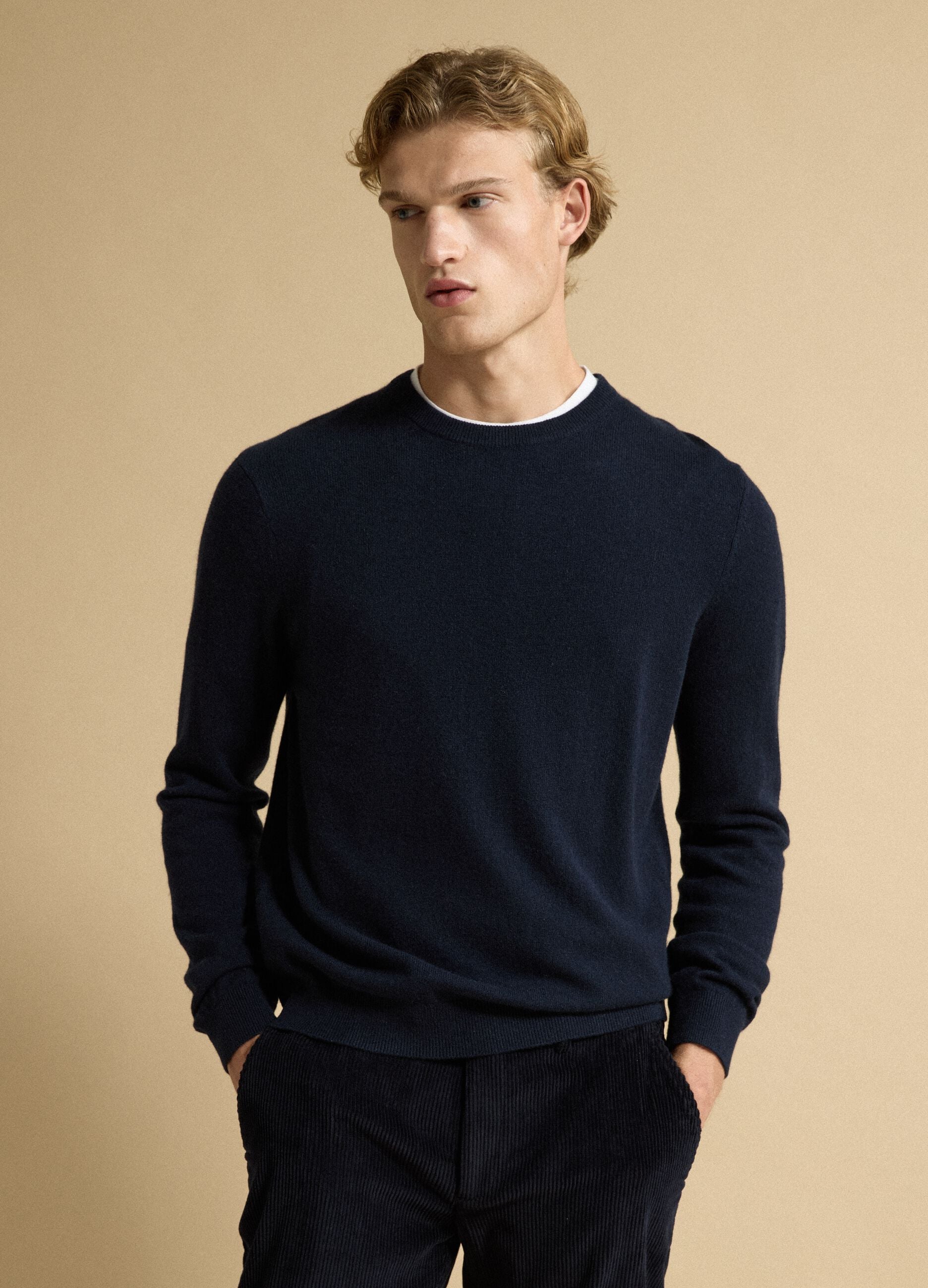 Blue pure cashmere regular-fit jumper