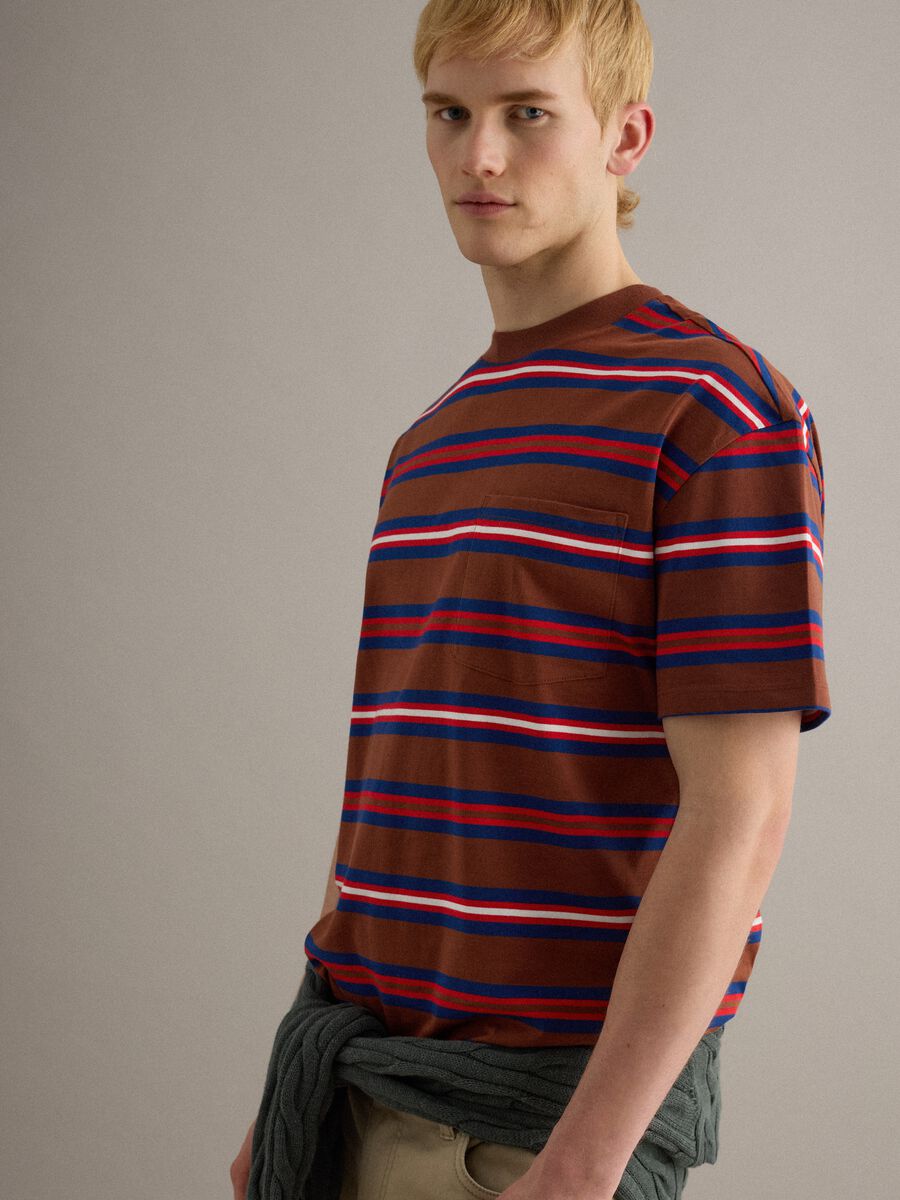 Multicolour striped pure cotton relaxed fit T-shirt_3