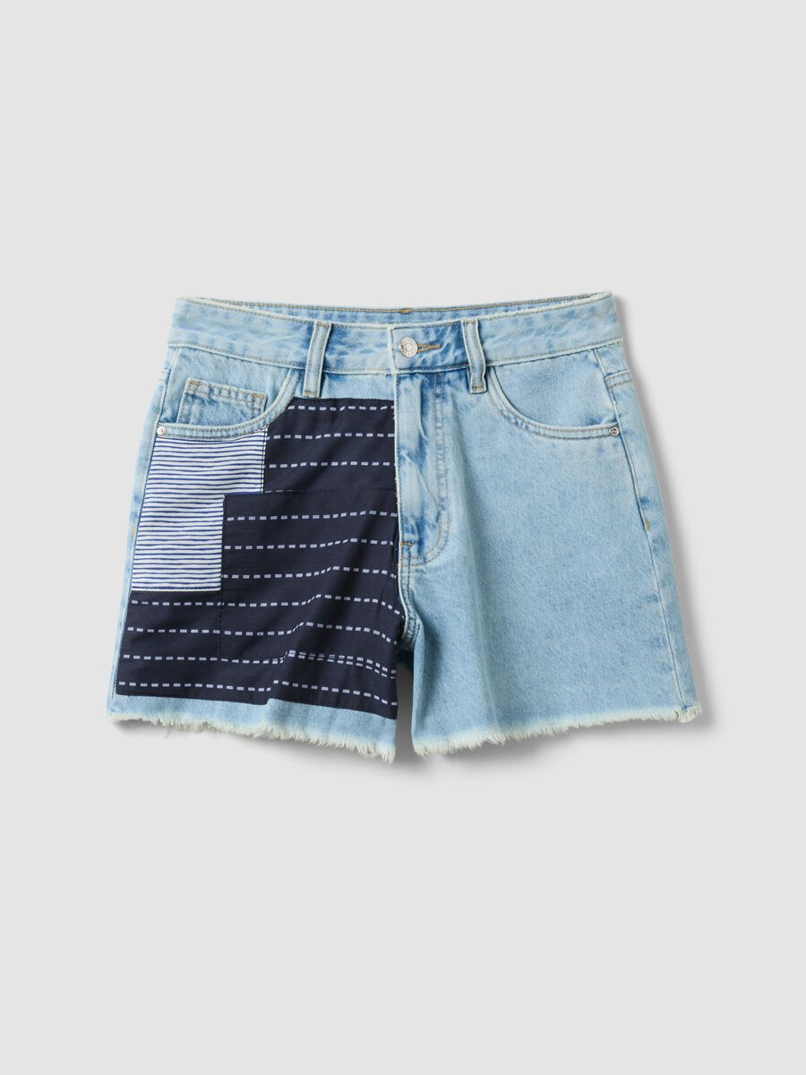 Short vaquero azul claro de puro algod&oacute;n con detalles patchwork_4