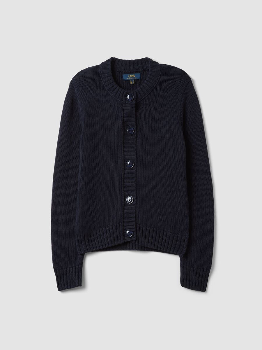 Navy pure cotton crew-neck cardigan with buttons, regular fit_4