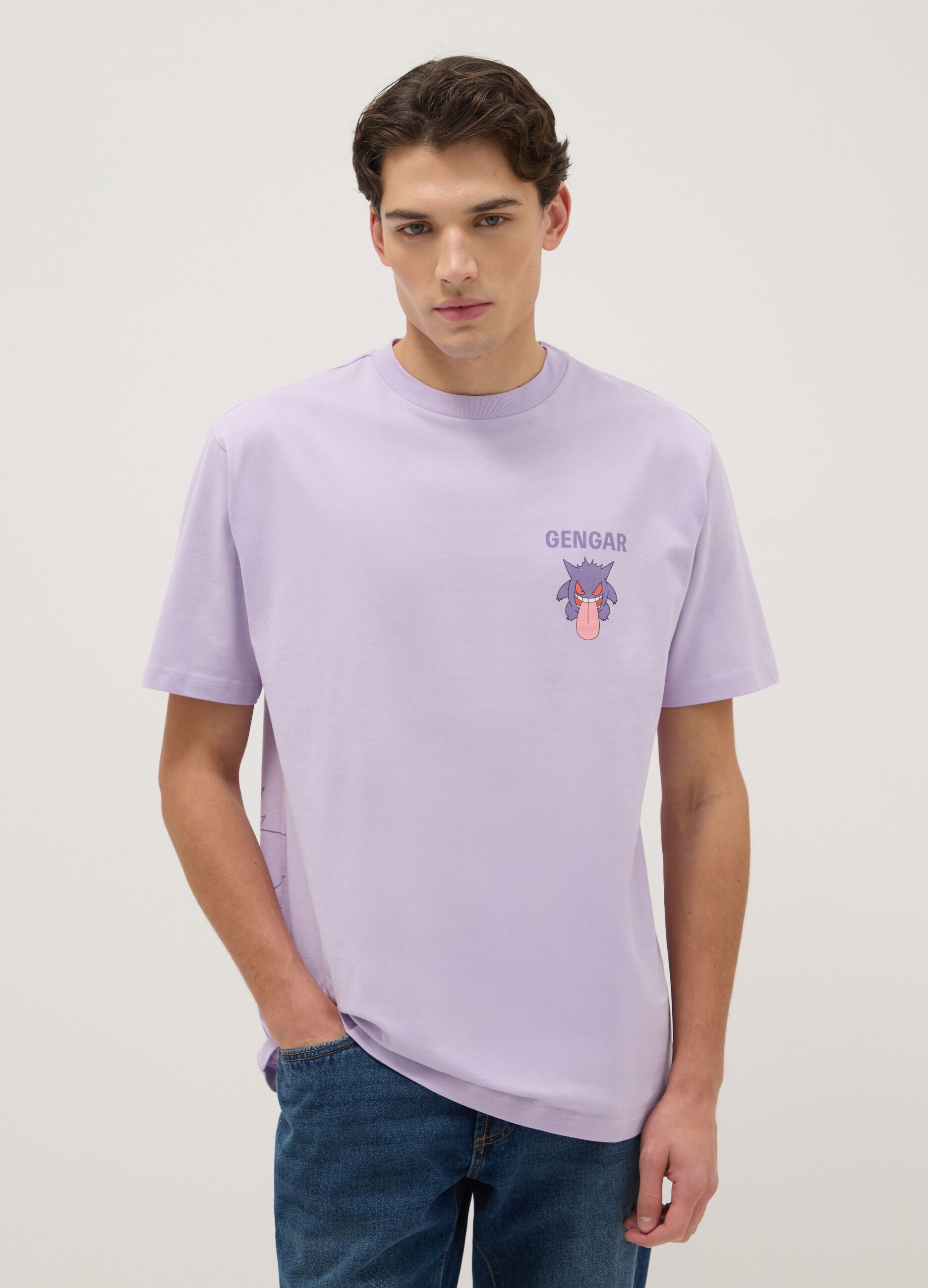 Purple pure cotton regular fit T-shirt with print