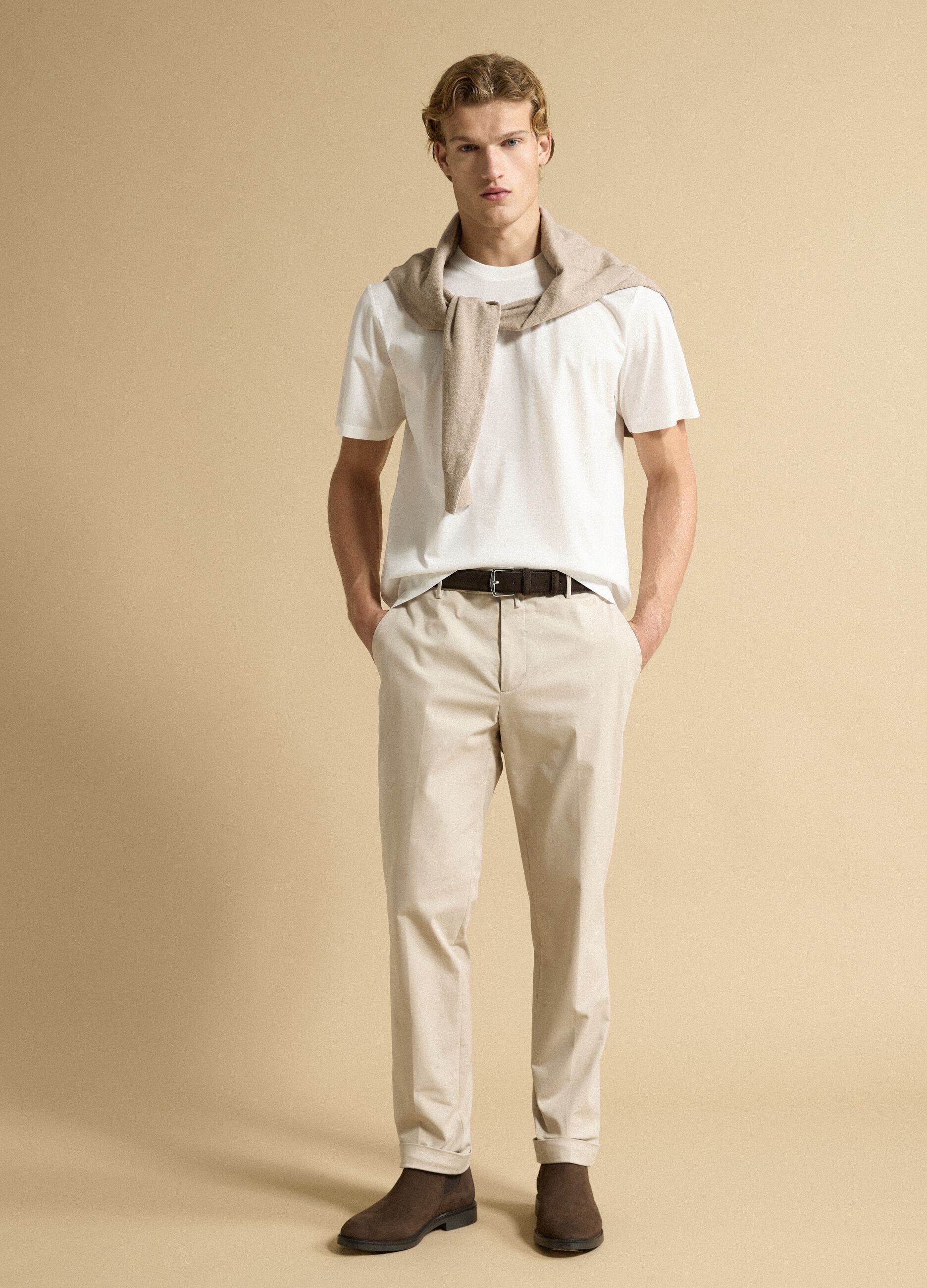 White pure cotton jersey T-shirt with crew neck, relaxed fit