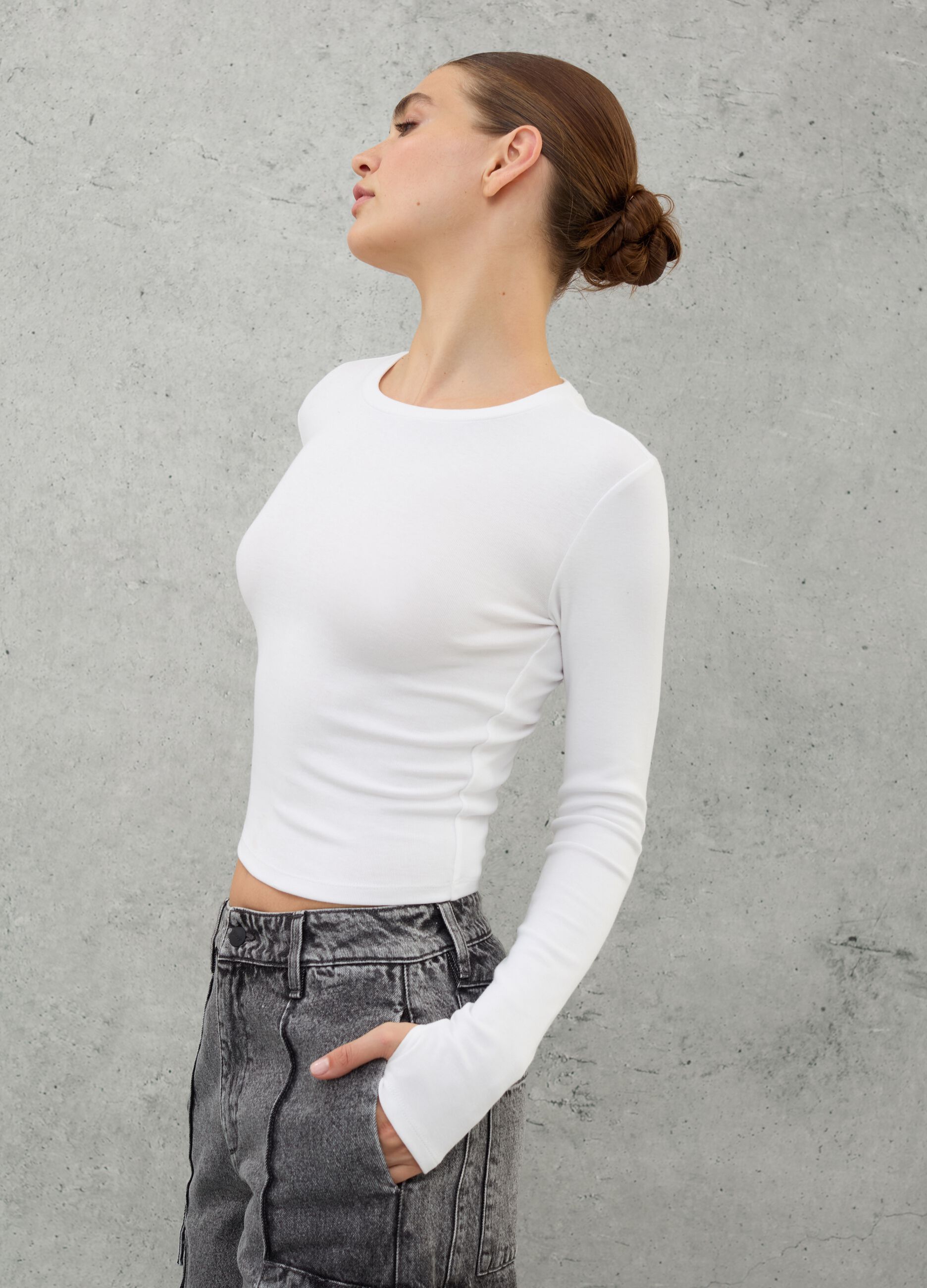 Crop Long-sleeved T-shirt White