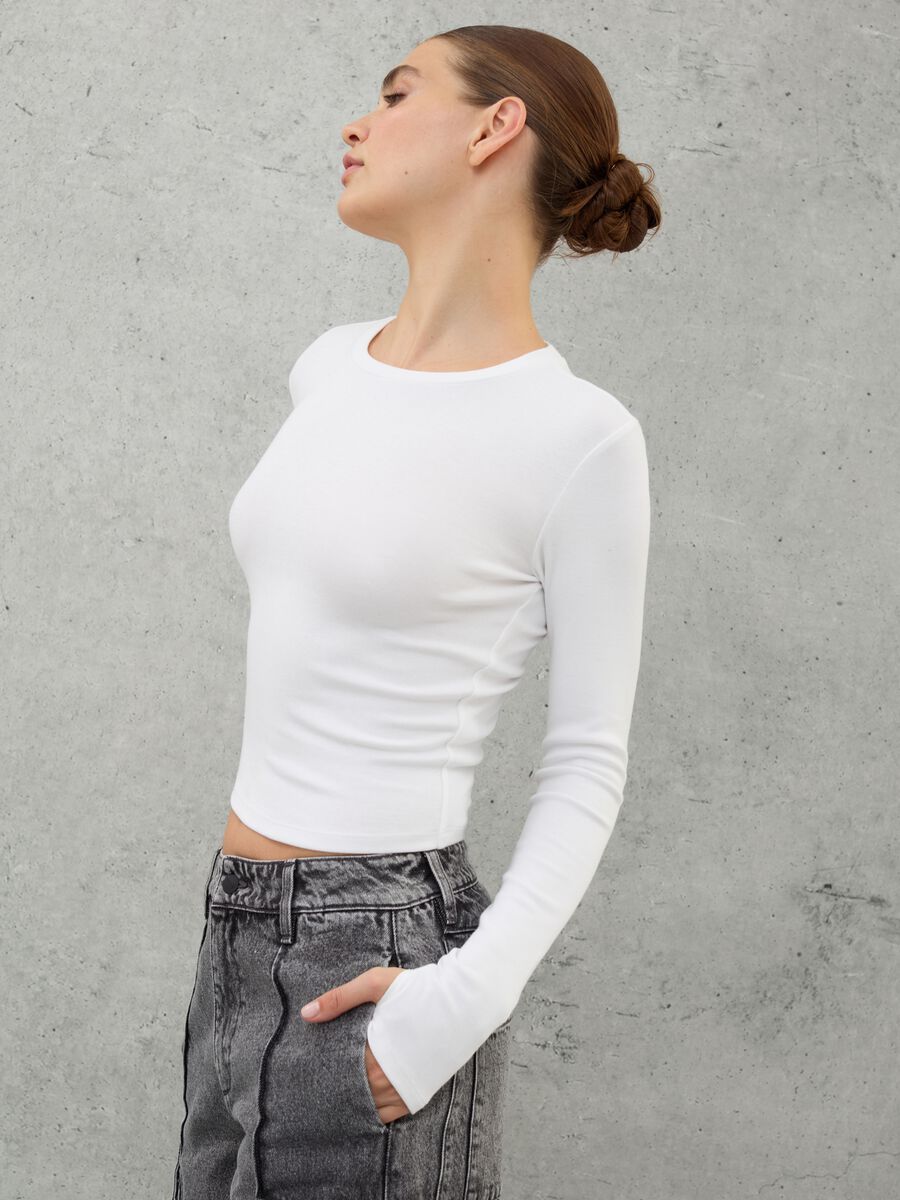Crop Long-sleeved T-shirt White_3