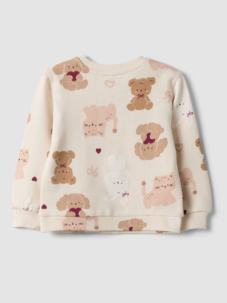 Felpa rosa girocollo in puro cotone con stampa animaletti_1
