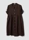 Brown pure linen dress with Mandarin collar, regular fit_4