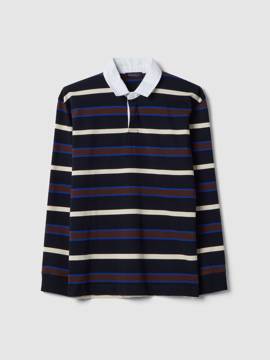 Long sleeve pure cotton polo with multicolour stripes, regular fit_4