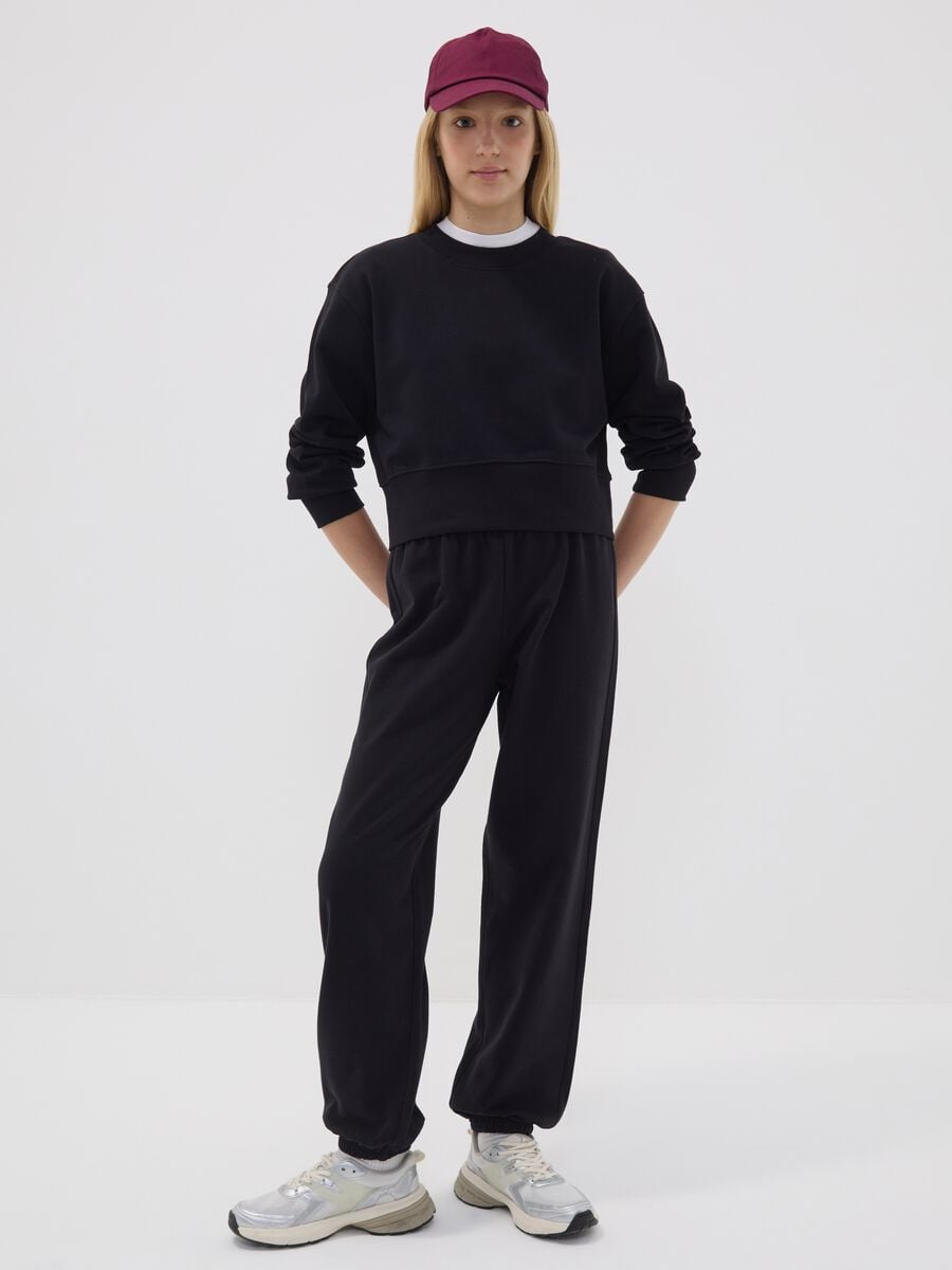 Black jogger trousers in organic cotton and viscose blend for girls_0