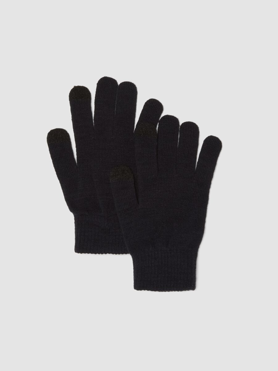 Blaue Handschuhe aus elastischem Strickstoff_0