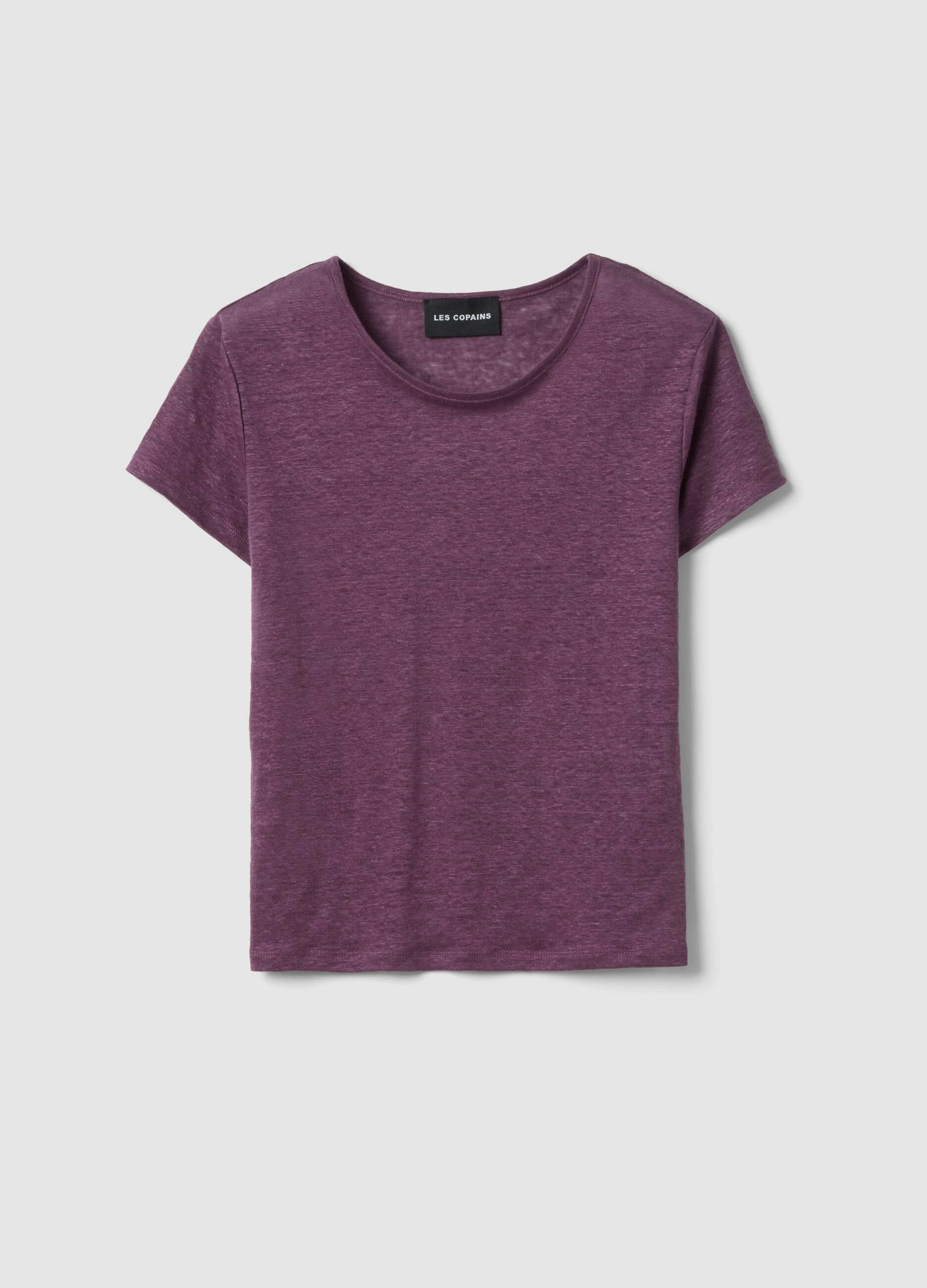 Violettes Kurzarm-T-Shirt aus reinem Leinen, Regular Fit