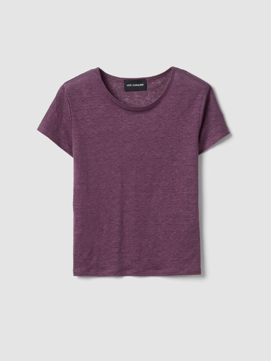 Camiseta morada de manga corta en lino puro, corte regular_4