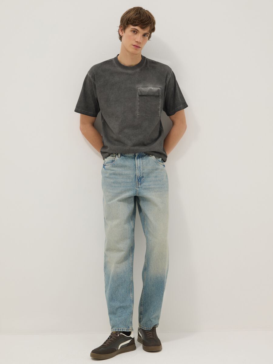 Grey pure cotton regular fit T-shirt with pocket_1