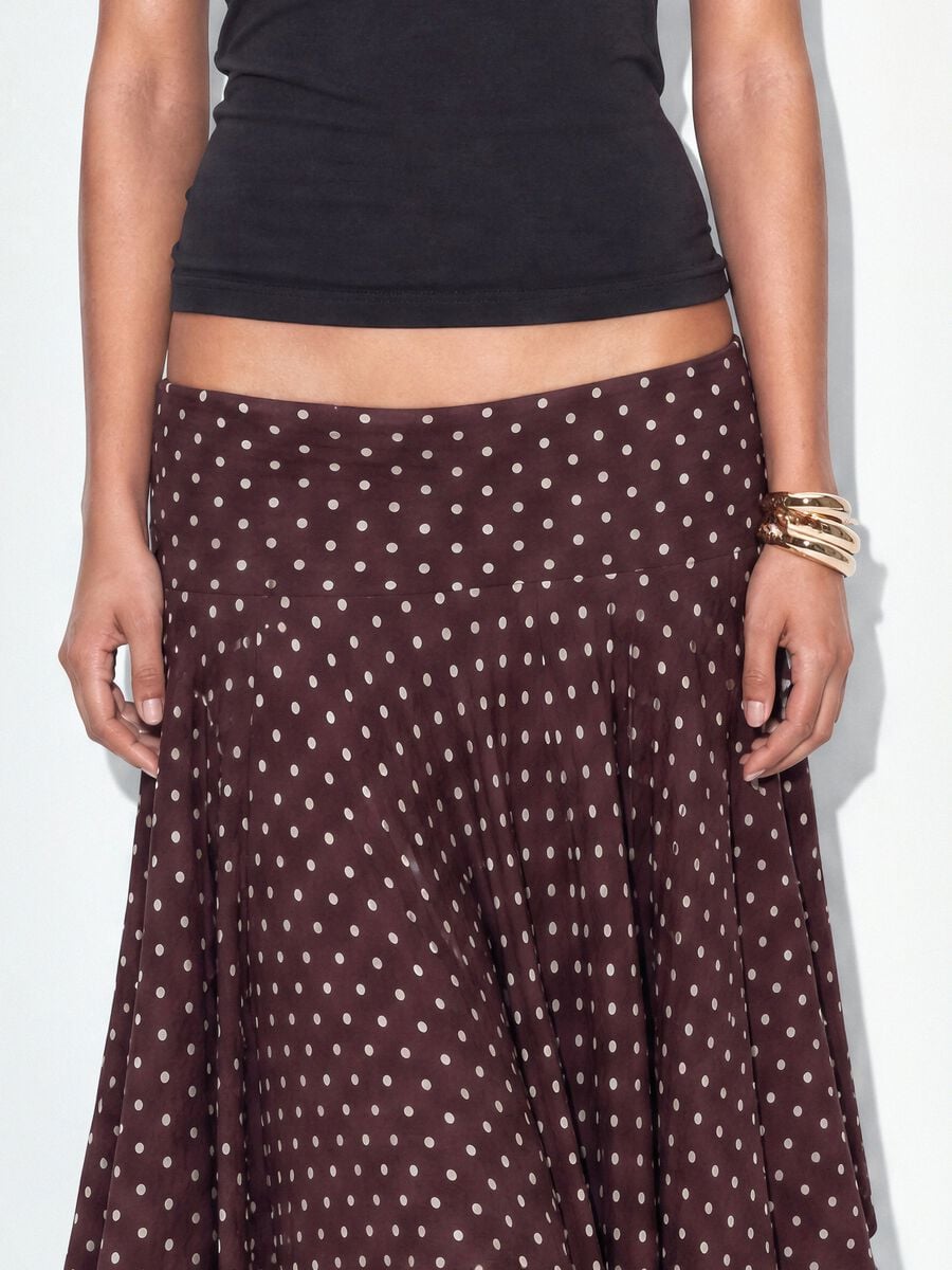 Brown polka-dot skirt in viscose blend with asymmetric hem_3