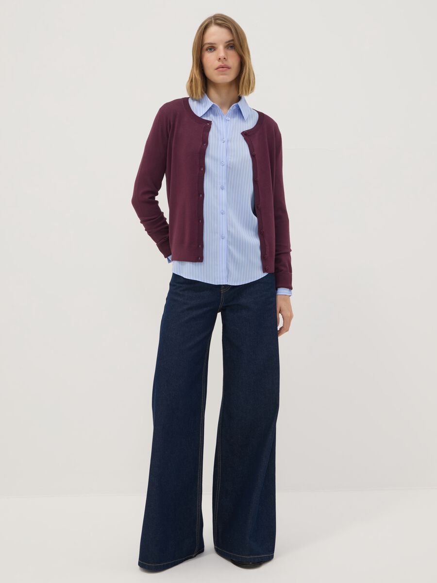 Purple viscose-blend crew-neck cardigan, regular fit_1