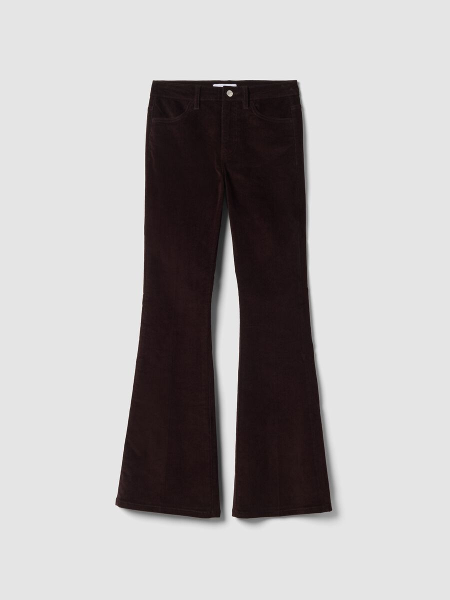 Brown flared stretch cotton trousers_0
