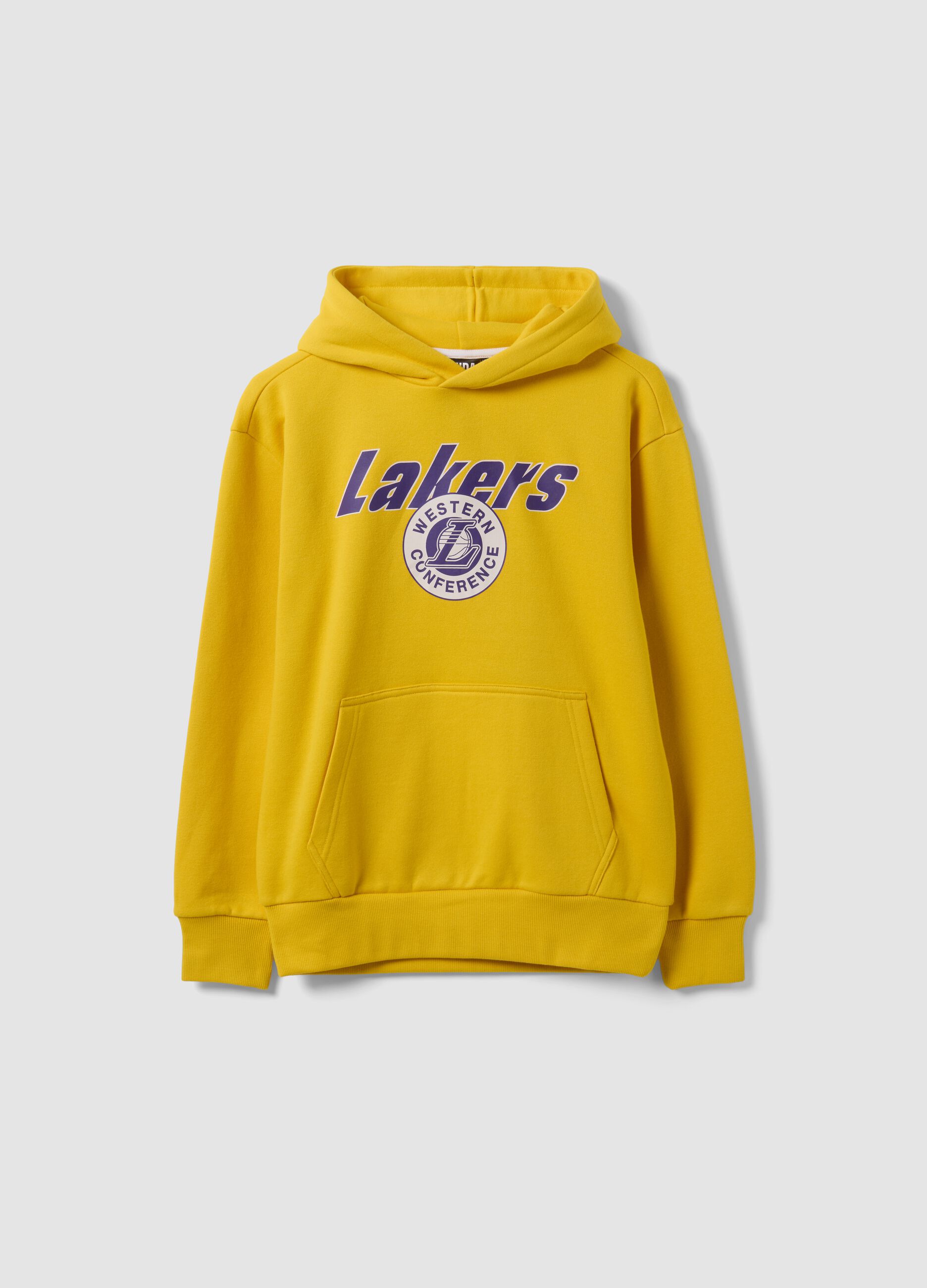 Yellow cotton-blend hoodie with Lakers print for boys