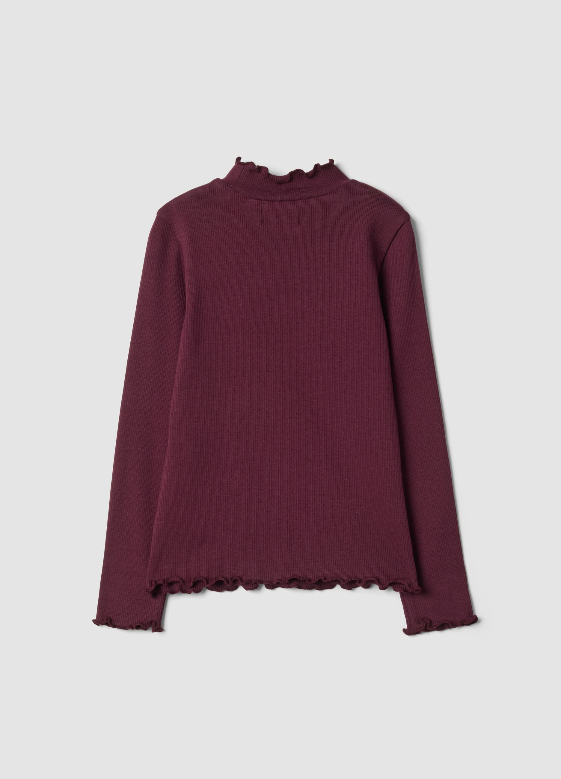 Violettes T-Shirt aus elastischer Bio-Baumwolle mit Stehkragen