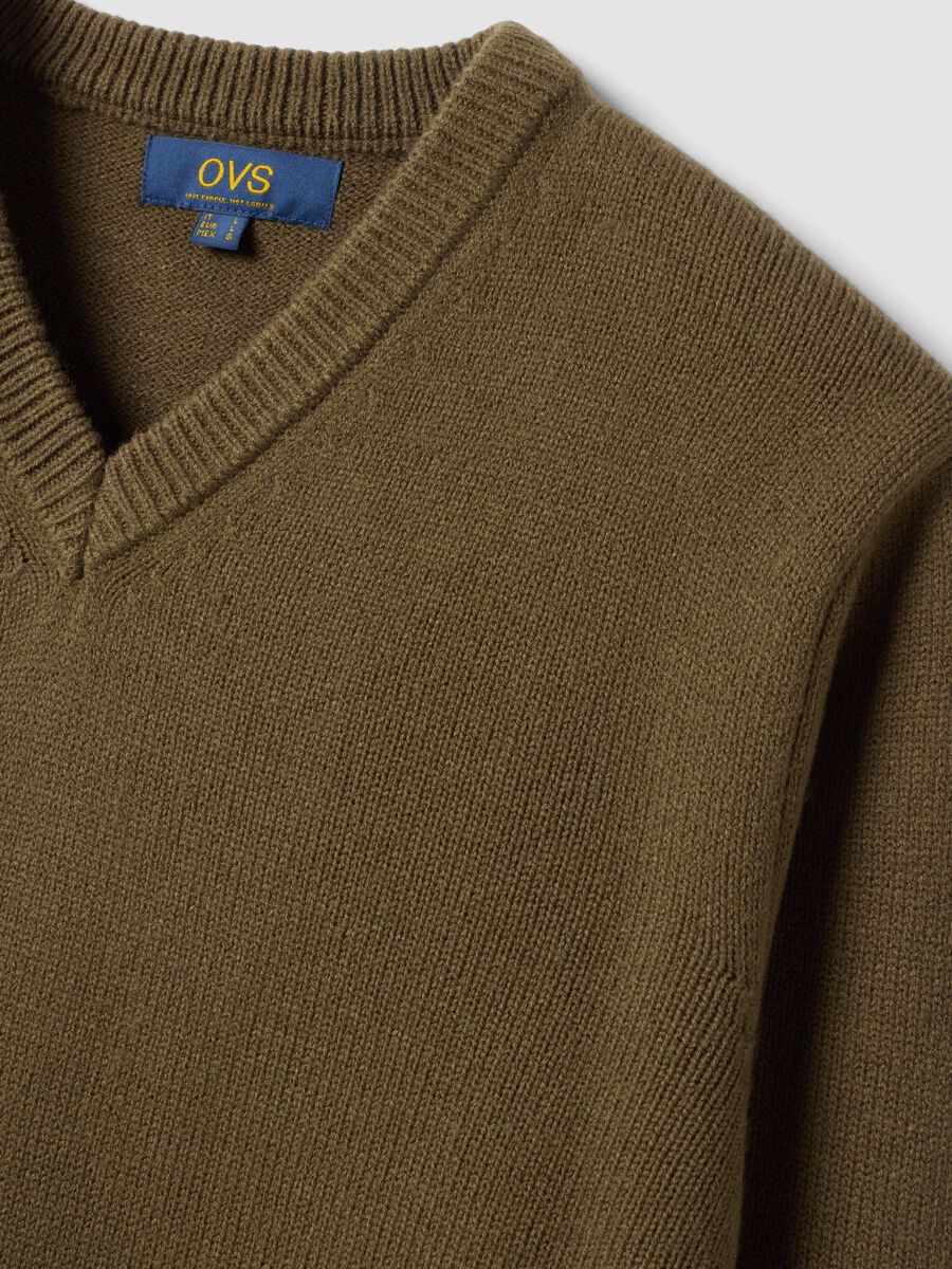 Olivgr&uuml;ner V-Ausschnitt-Pullover in Regular Fit_1