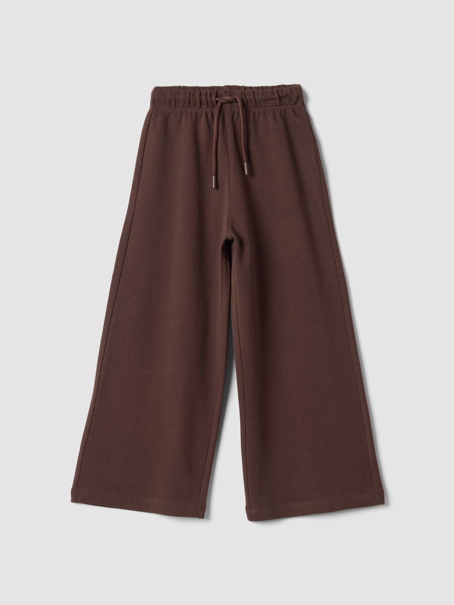 Pantaloni marroni in puro cotone a gamba ampia_0