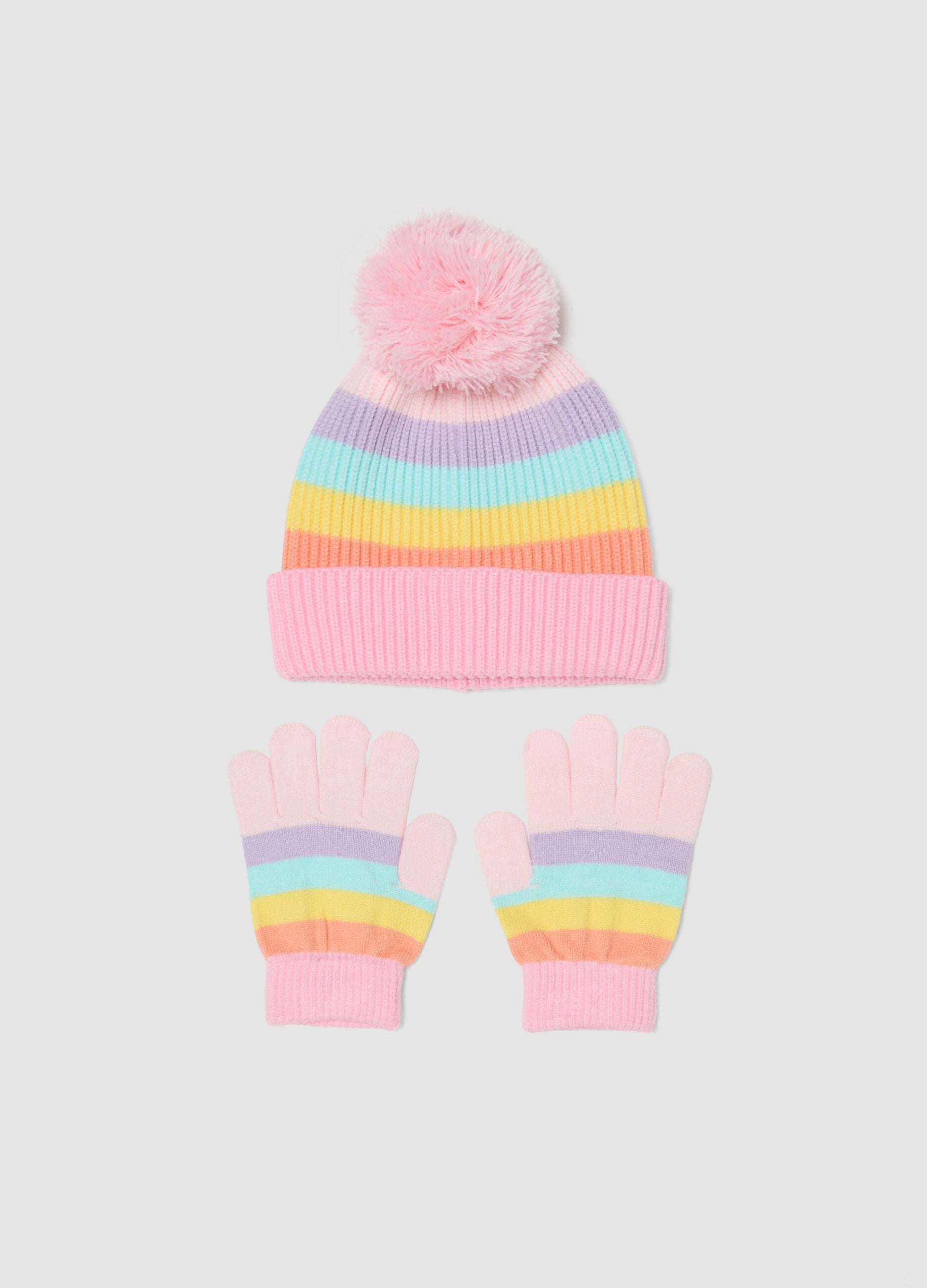 Conjunto rosa em viscose el&aacute;stica com gorro e luvas