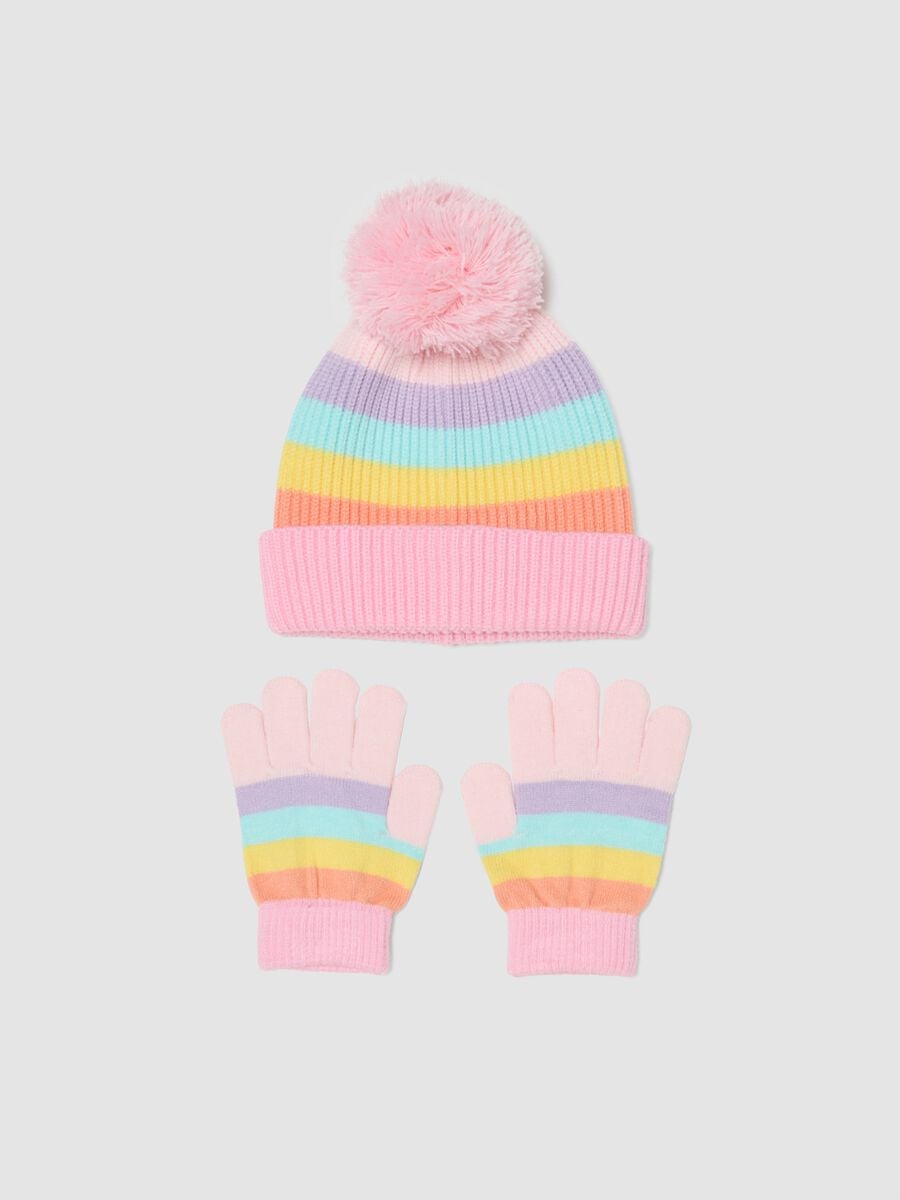Pink stretch viscose set with hat and gloves_0