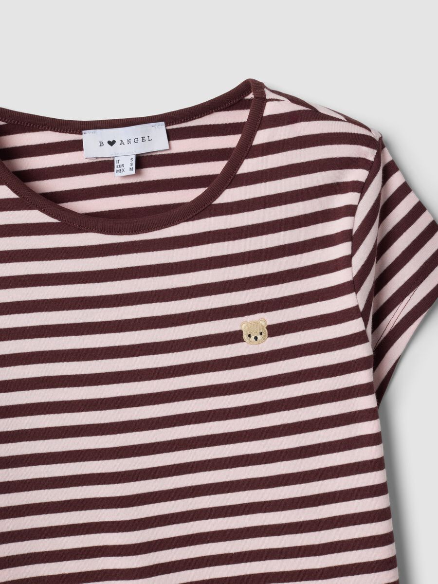 Brown pure cotton crew-neck striped T-shirt_5