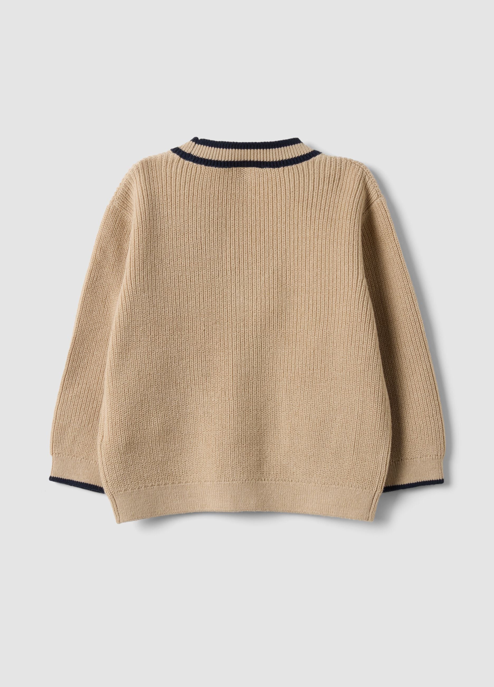 Beige cotton-blend V-neck cardigan for boys
