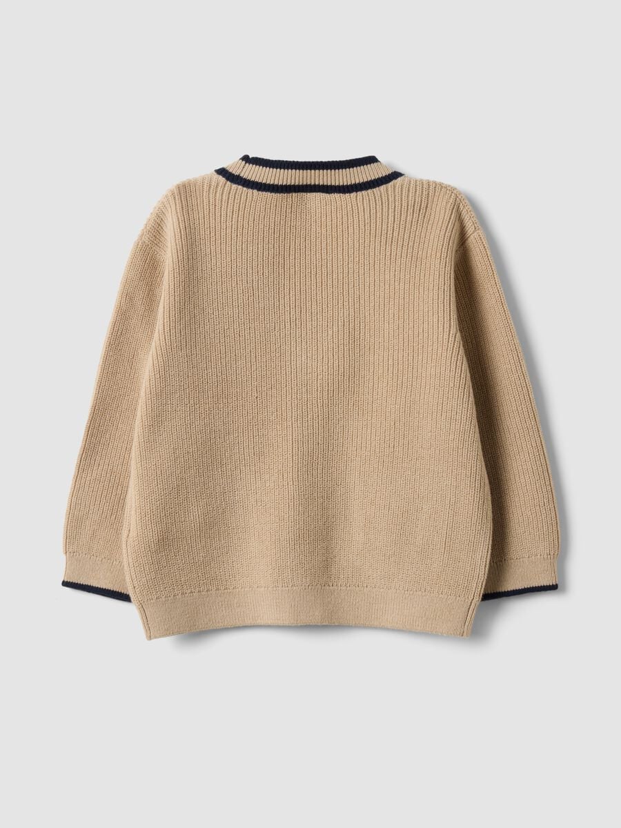 Beige cotton-blend V-neck cardigan for boys_1