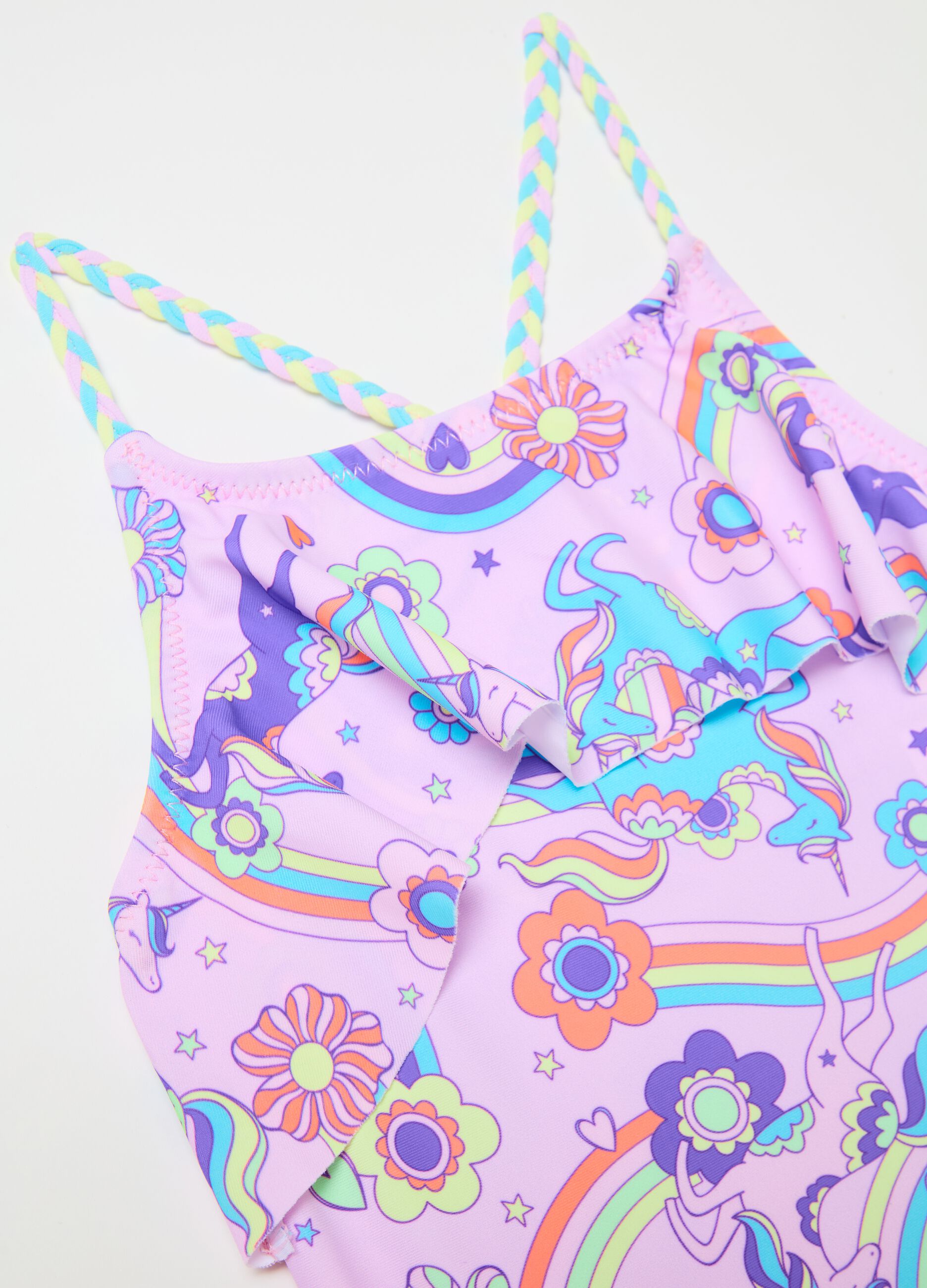 One-piece swimsuit with unicorns print