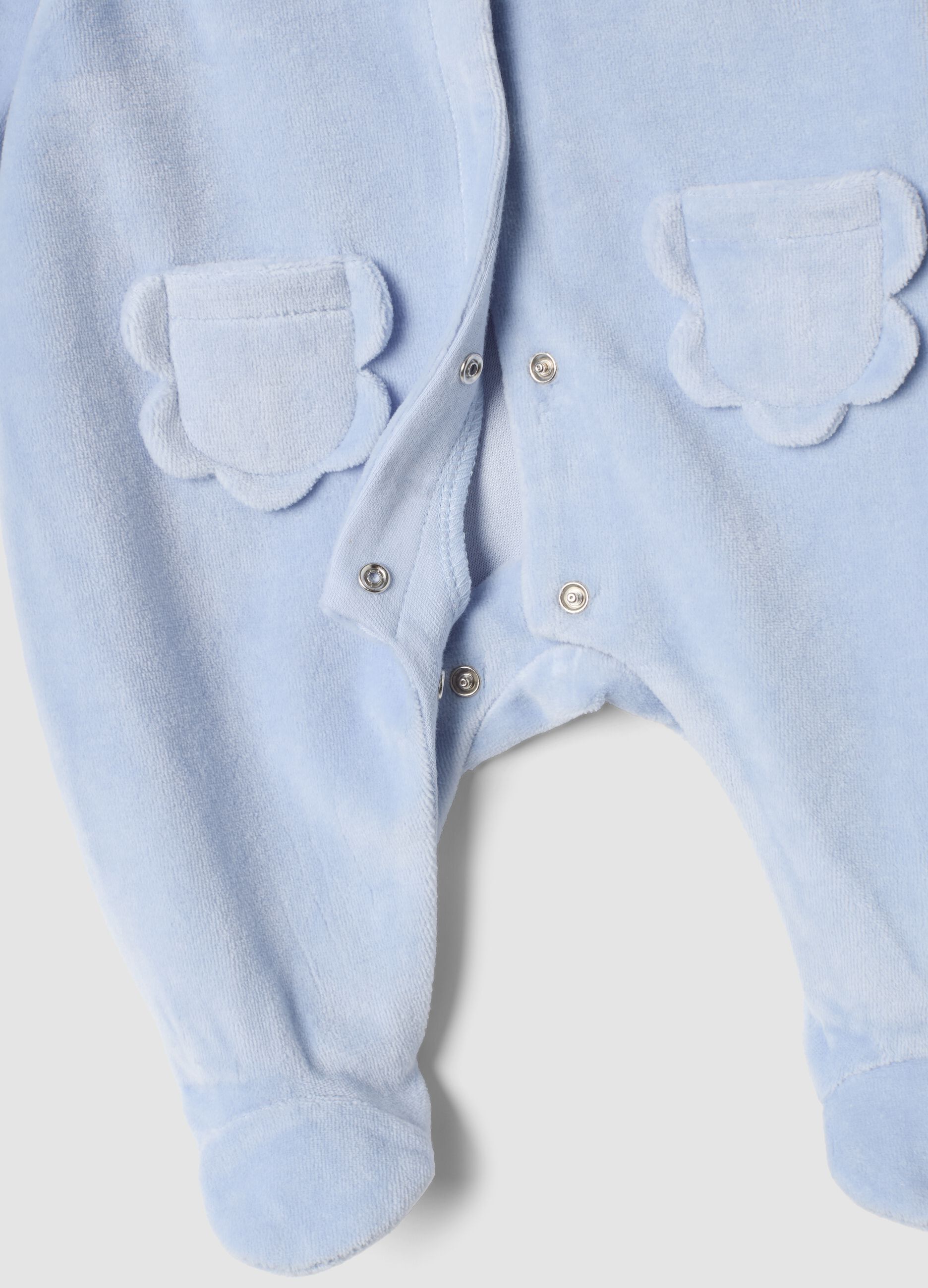 Blue organic cotton-blend sleepsuit with collar