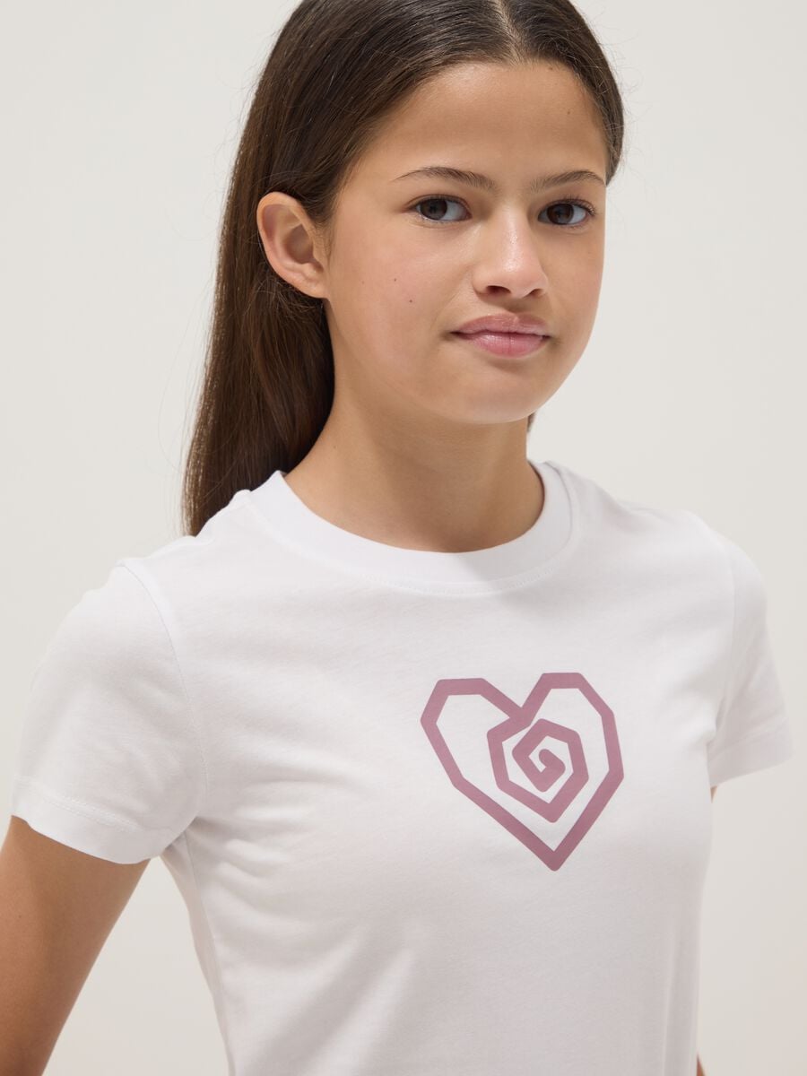 Girls' white organic cotton short-sleeved T-shirt, regular fit_0