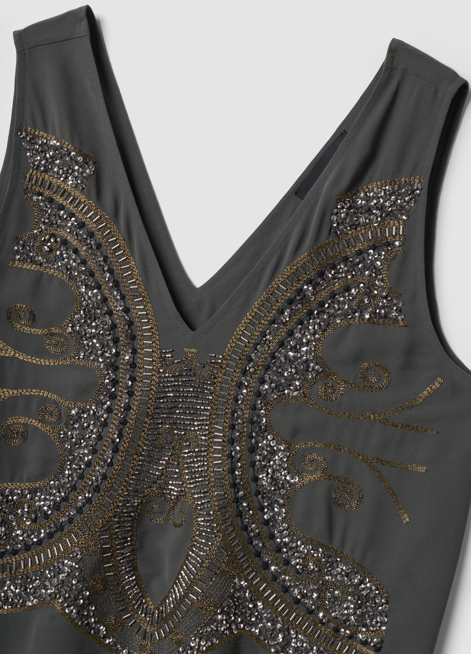 Grey embroidered V-neck top