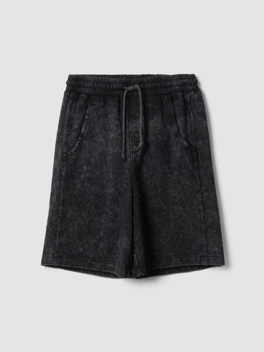 Black cotton-blend Bermuda shorts with elasticated waist_0