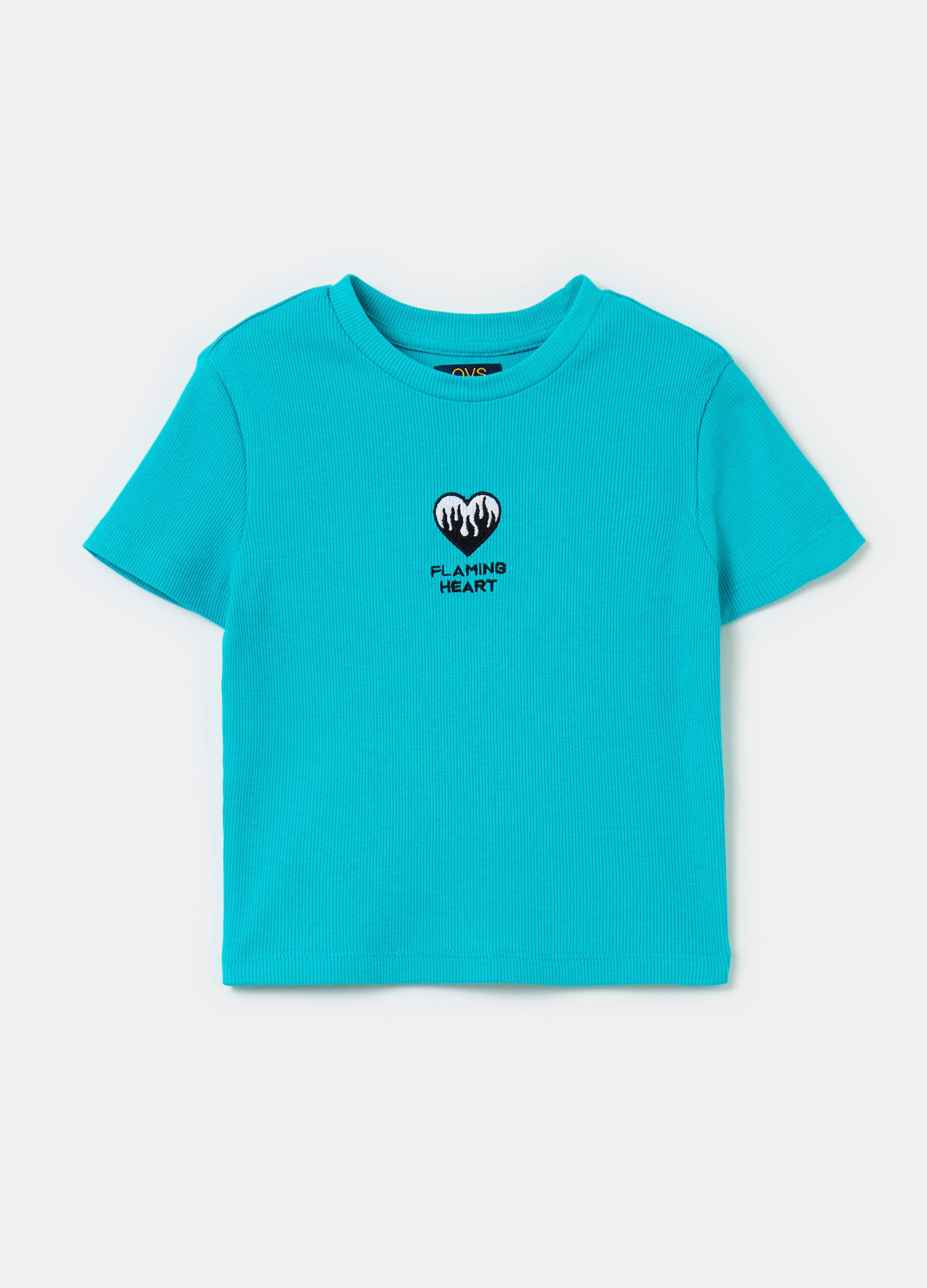 Camiseta en canalé con corazón bordado