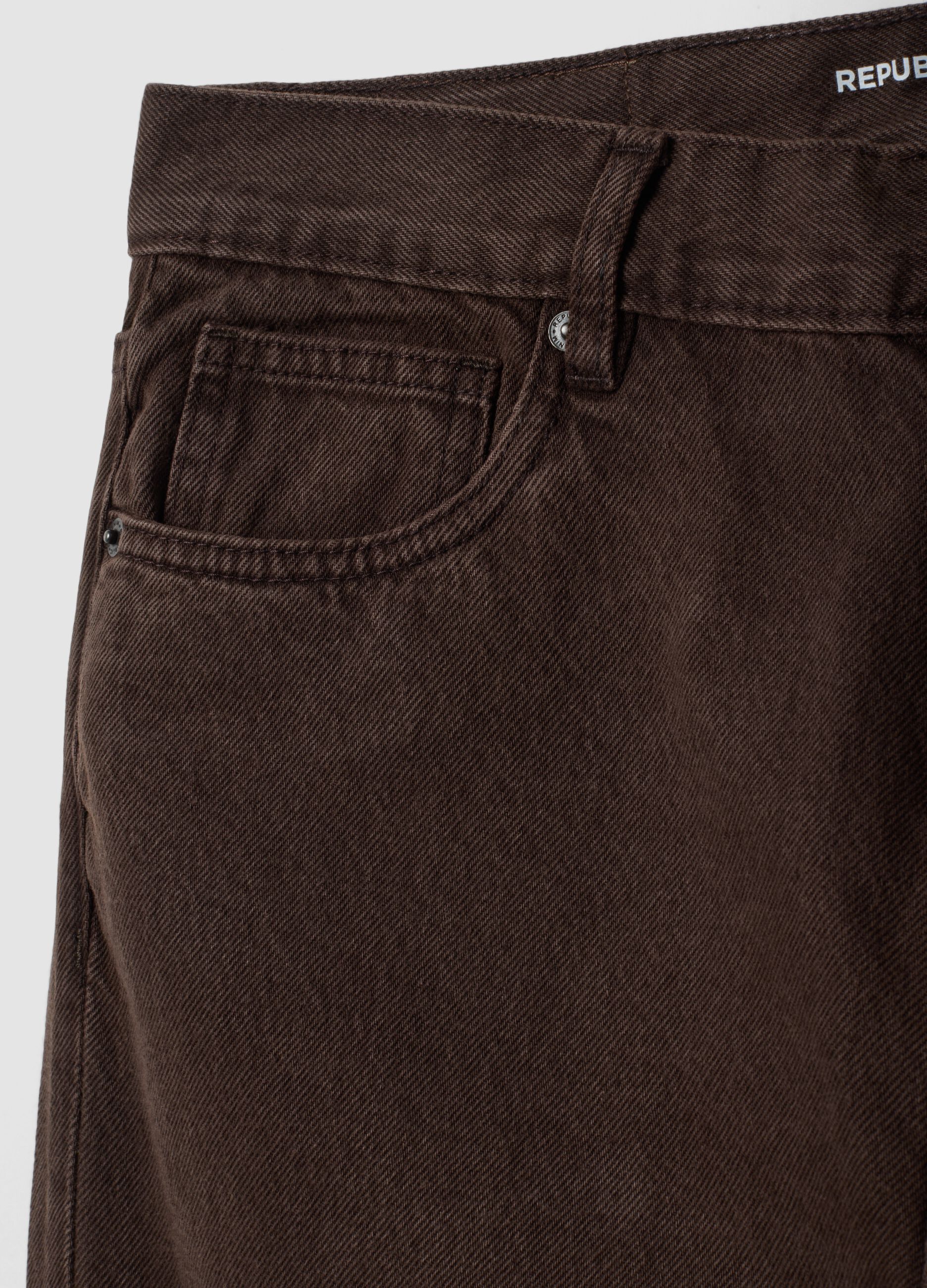 Brown pure cotton straight-fit jeans