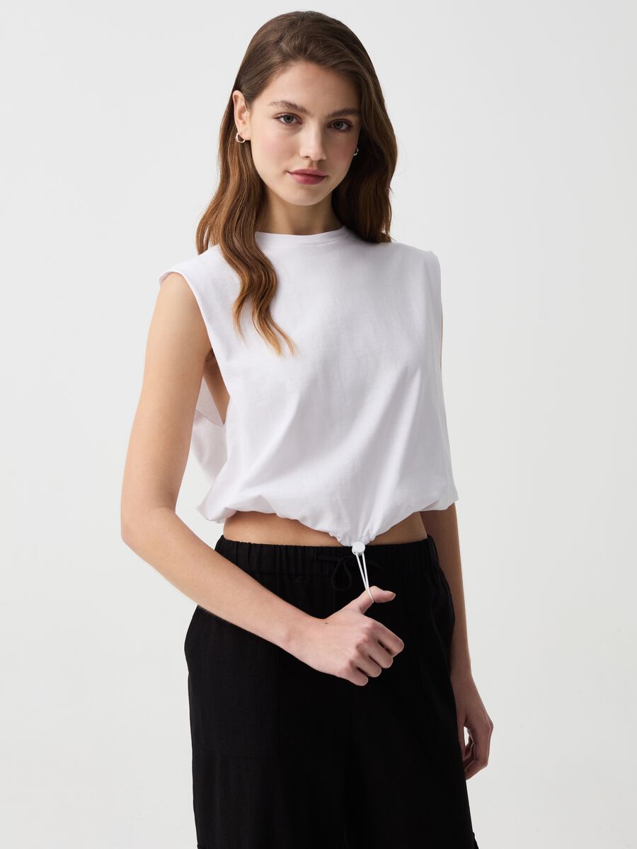 T-shirt crop boxy fit con coulisse_0