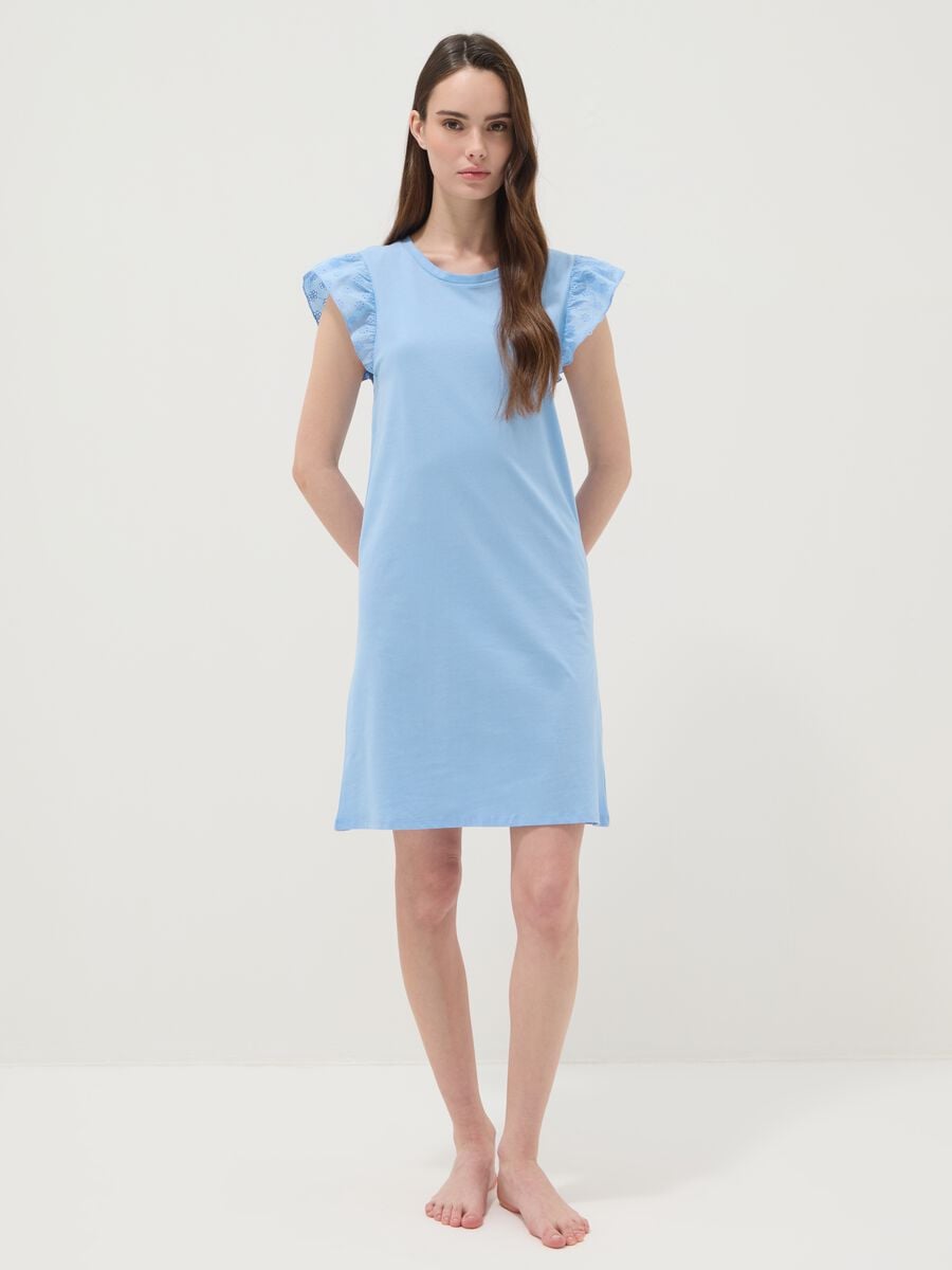 Sky-blue pure cotton nightdress with ruffle trim_1