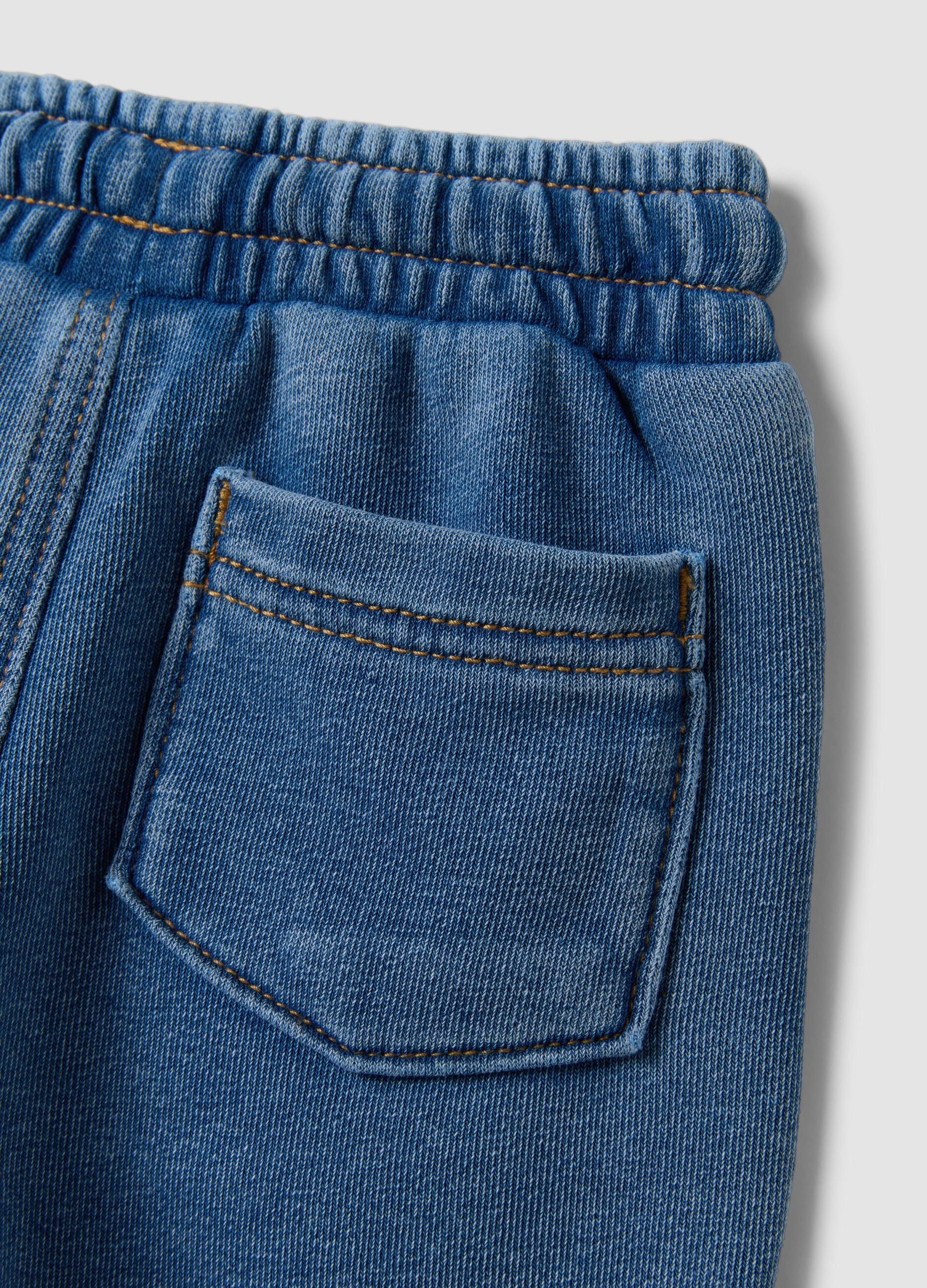 Blue denim cotton-blend trousers with elasticated waist for boys